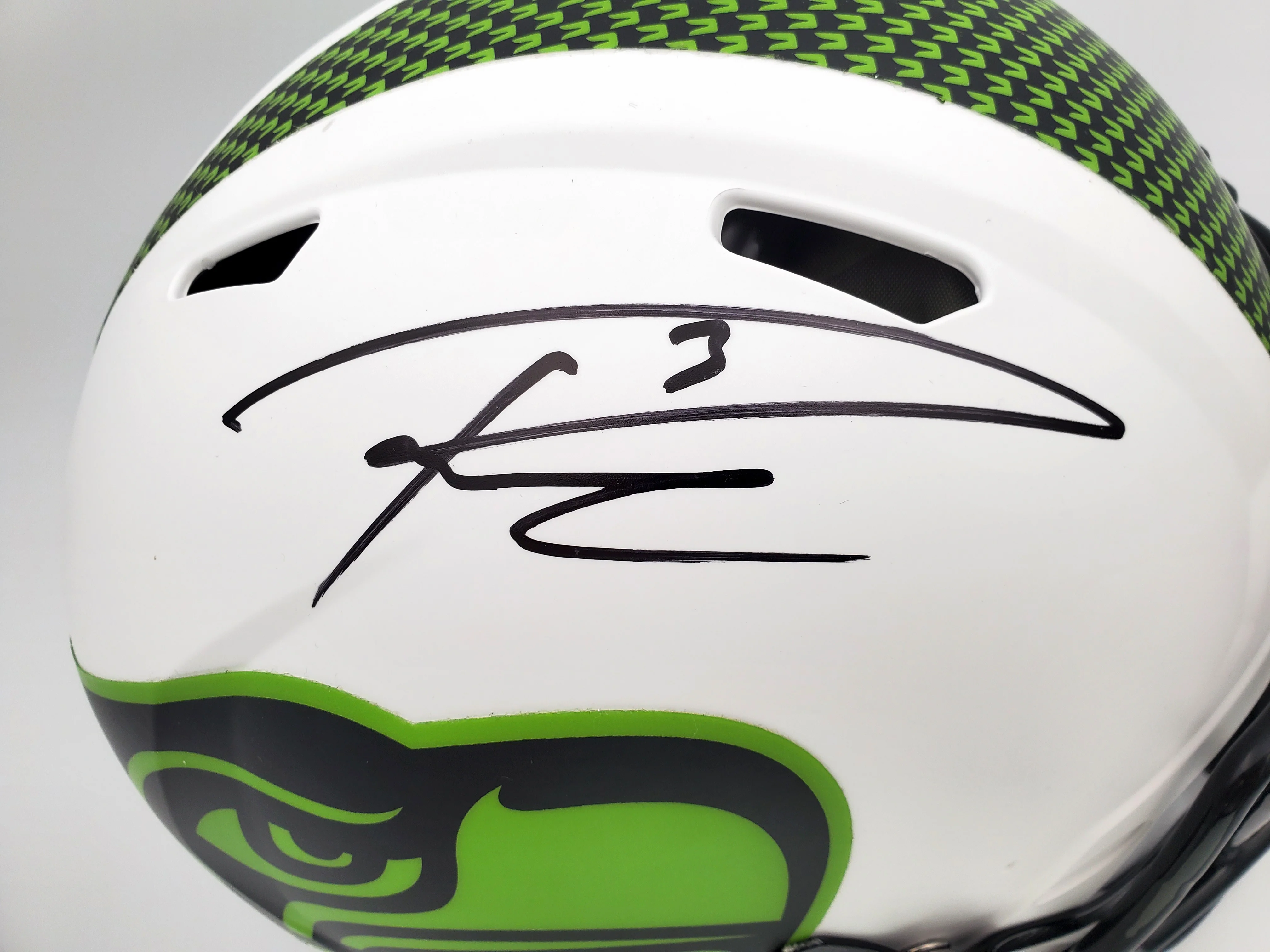 Russell Wilson Autographed Seattle Seahawks White Lunar Eclipse Full Size Authentic Speed Helmet RW Holo & Beckett BAS Stock #194030 - Image 2