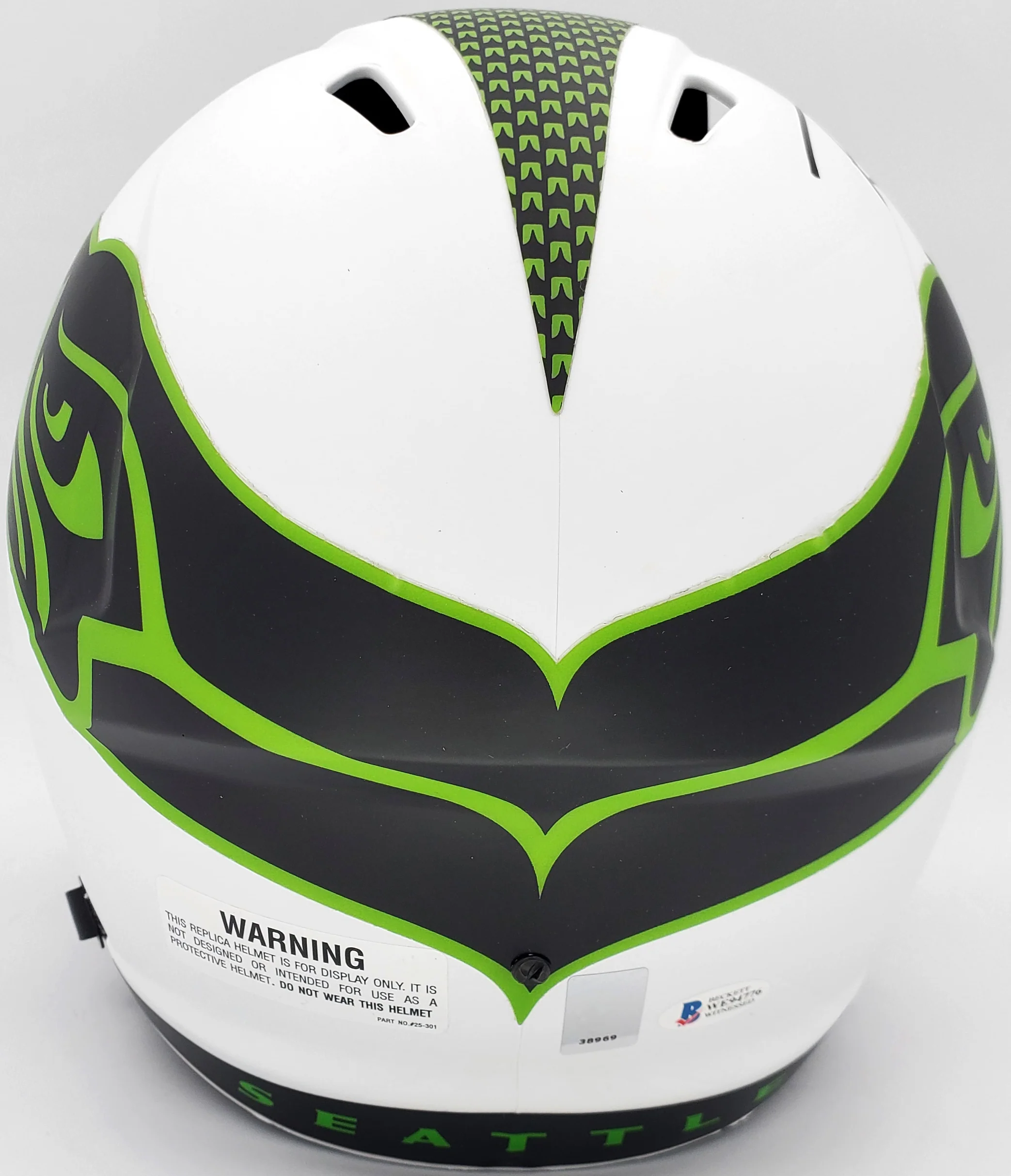 Russell Wilson Autographed Seattle Seahawks White Lunar Eclipse Full Size Speed Replica Helmet RW Holo & Beckett BAS Stock #194002 - Image 3