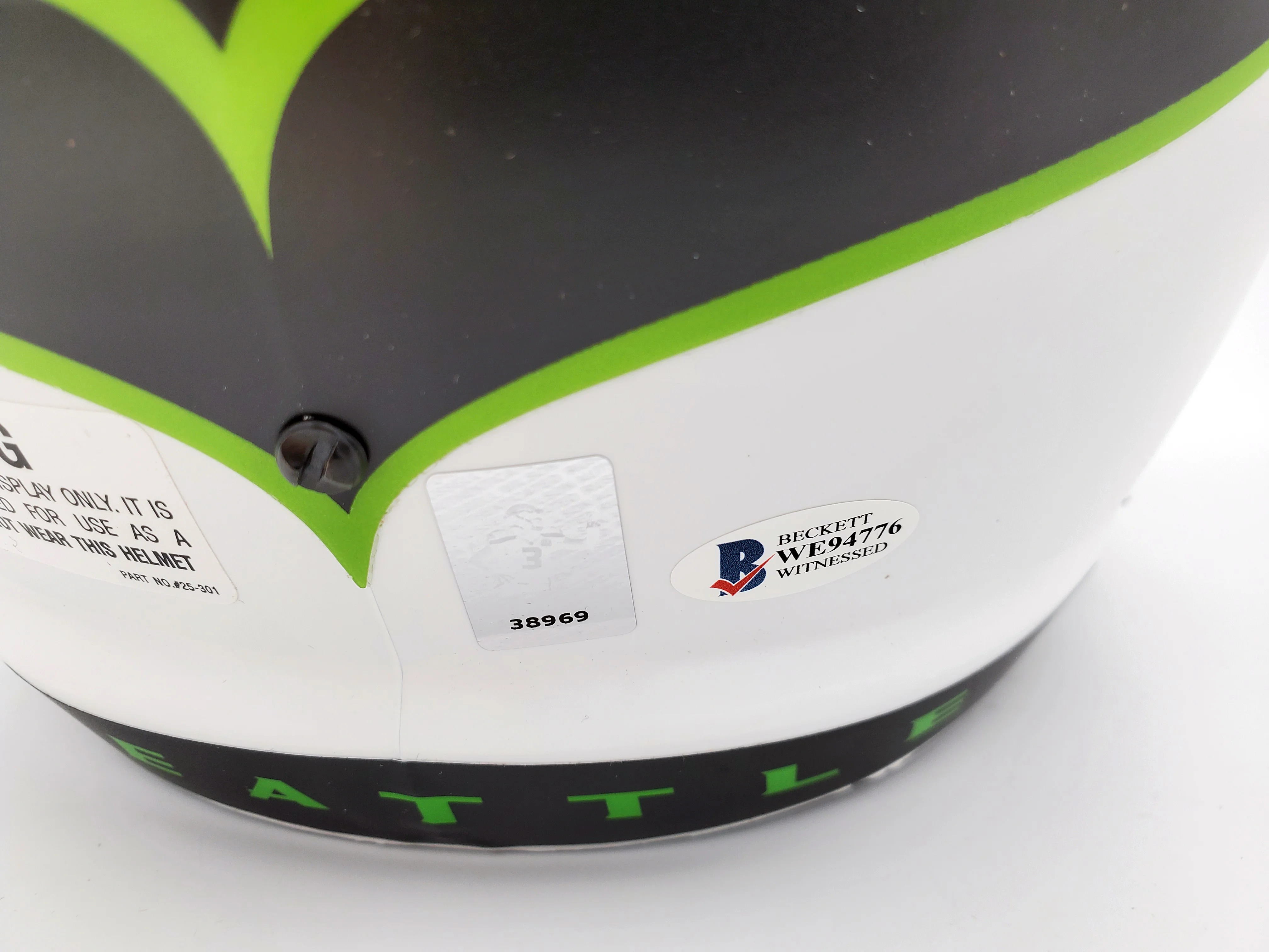 Russell Wilson Autographed Seattle Seahawks White Lunar Eclipse Full Size Speed Replica Helmet RW Holo & Beckett BAS Stock #194002 - Image 4