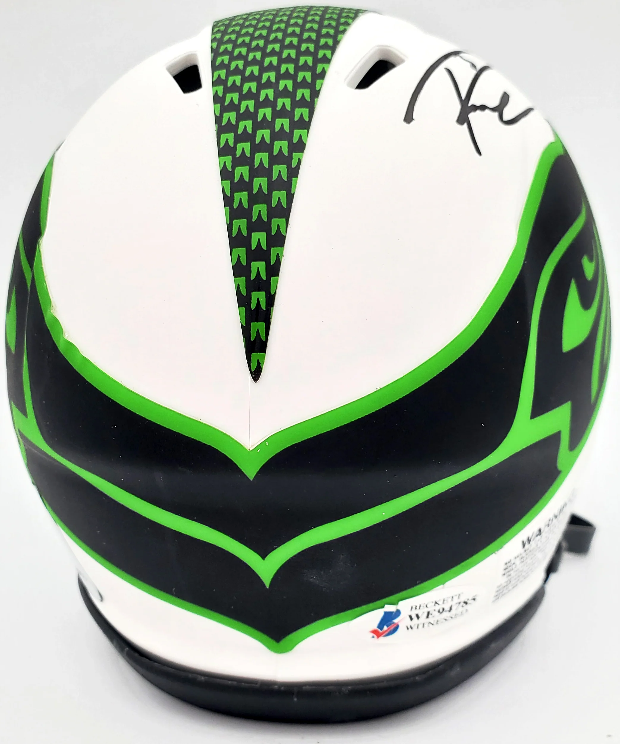 Russell Wilson Autographed Seattle Seahawks White Lunar Eclipse Speed Mini Helmet RW Holo & Beckett BAS Stock #194000 - Image 3