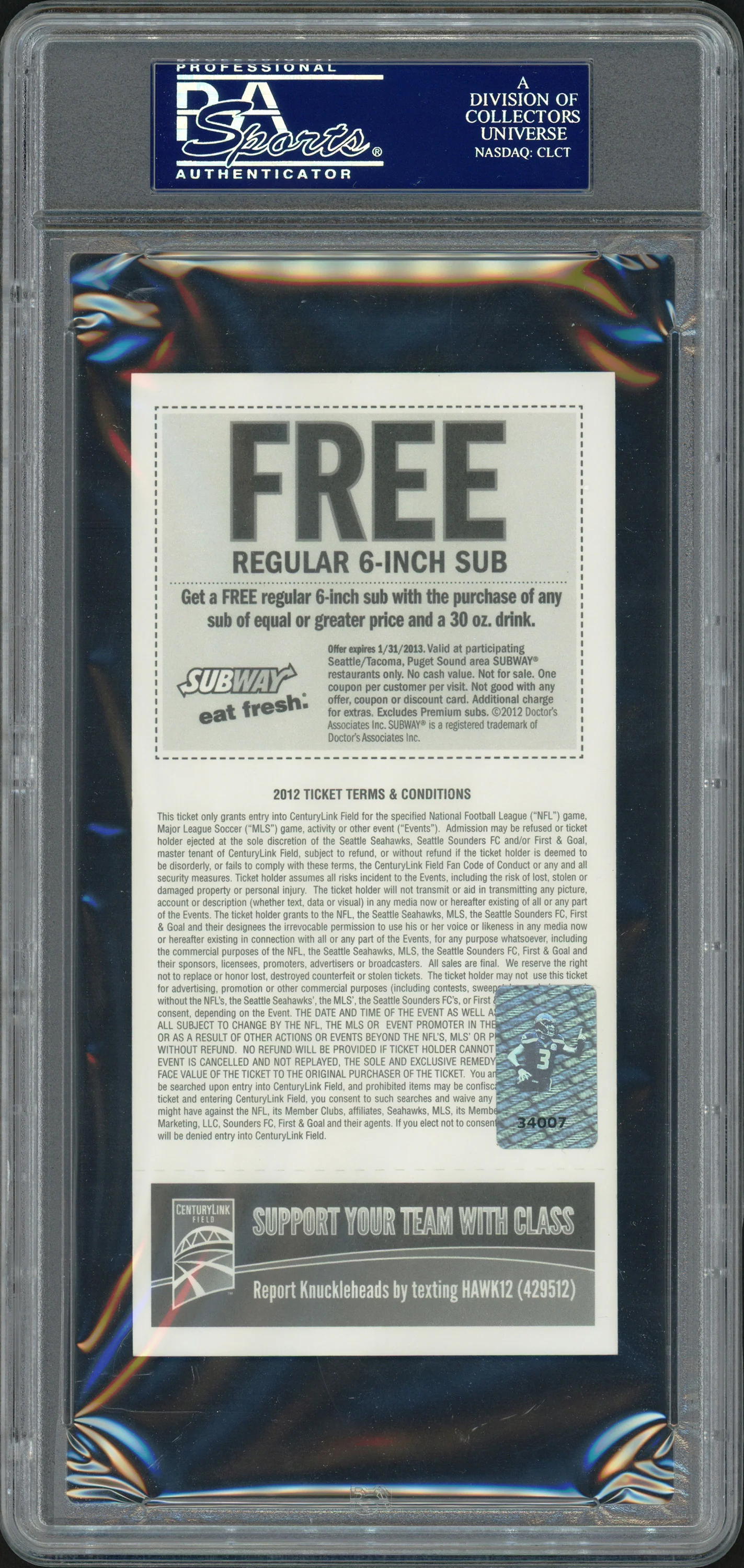 Russell Wilson Autographed Sept. 16th, 2012 1st NFL Win Ticket Seattle Seahawks PSA/DNA #83782624 - Image 2