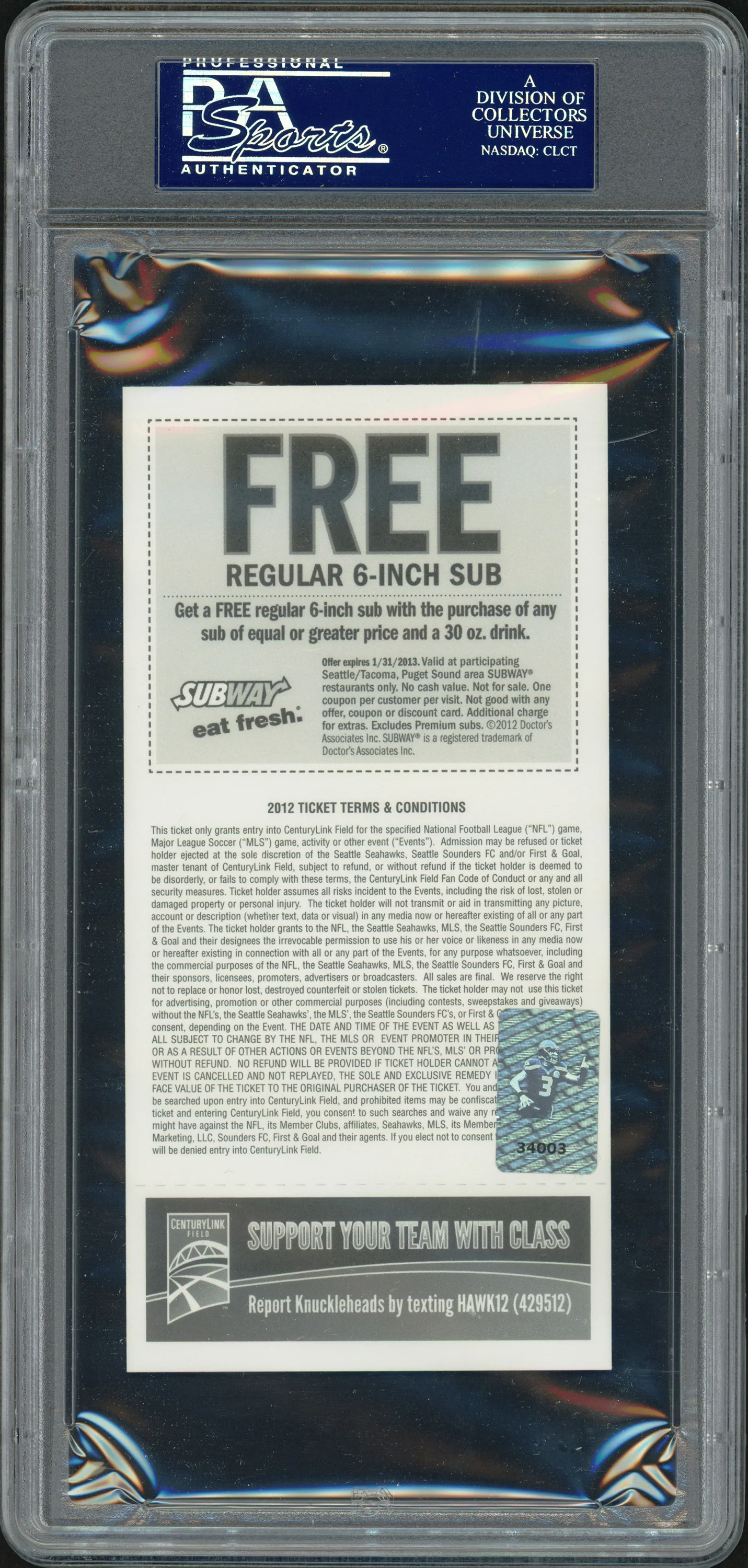 Russell Wilson Autographed Sept. 16th, 2012 1st NFL Win Ticket Seattle Seahawks PSA/DNA #83782628 - Image 2