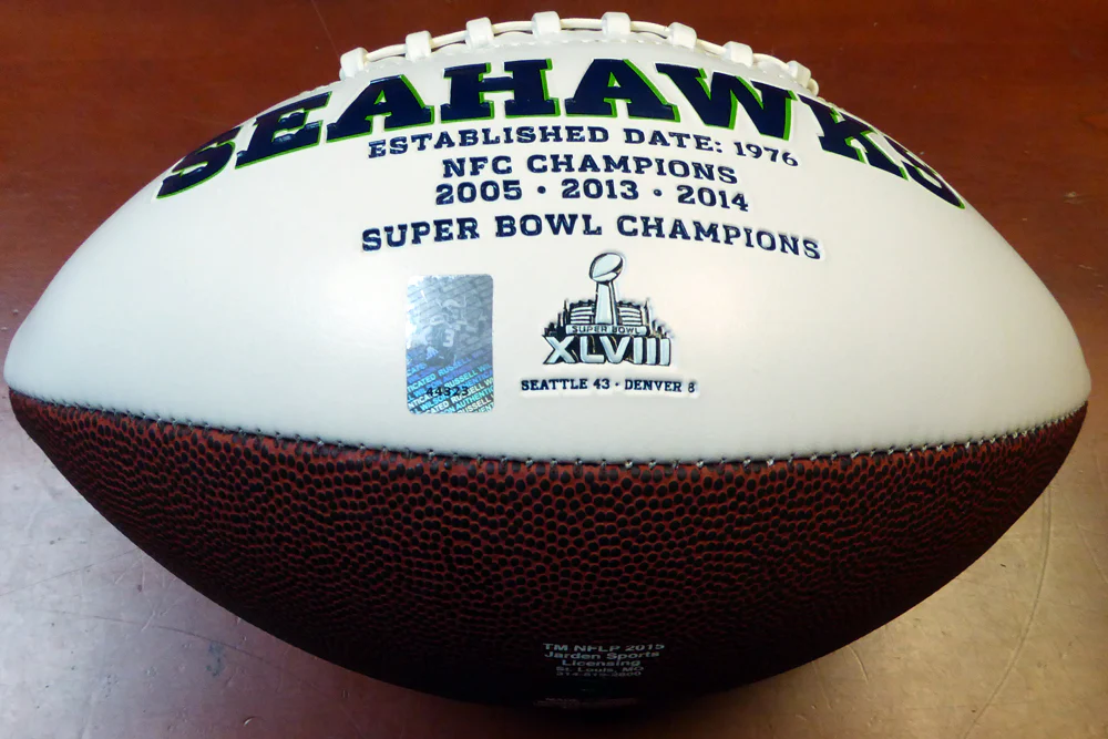 Russell Wilson Autographed White Logo Football Seattle Seahawks RW Holo Stock #105663 - Image 3