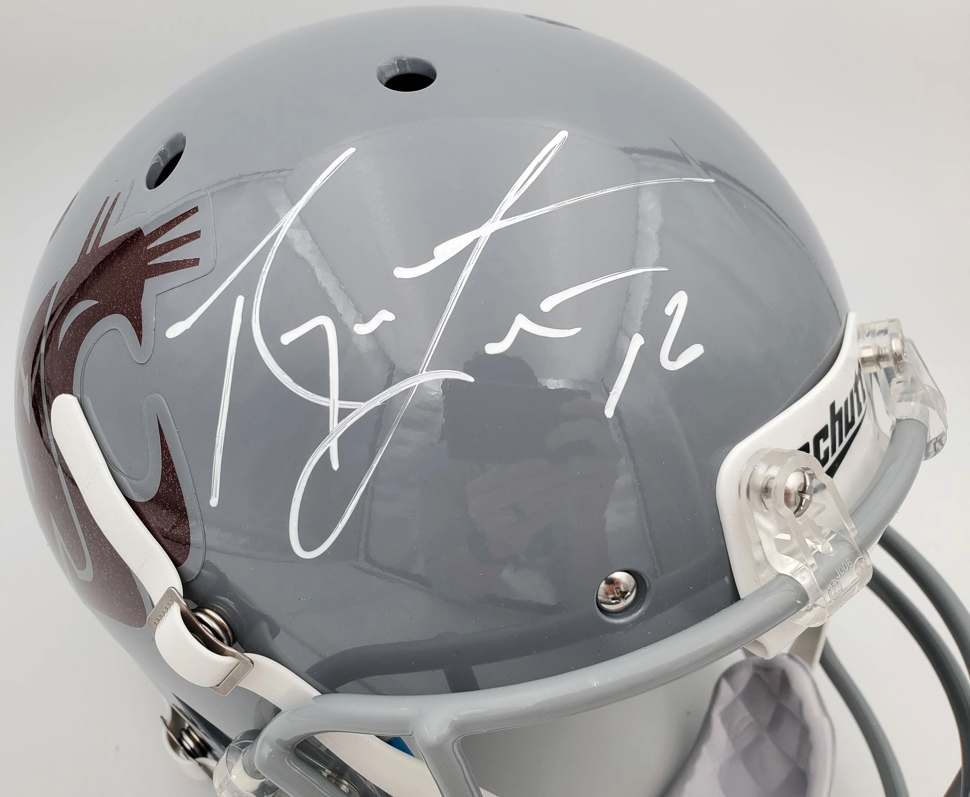 Ryan Leaf Autographed Washington State Cougars Gray Schutt Full Size Replica Helmet Beckett BAS QR Stock #193975 - Image 2