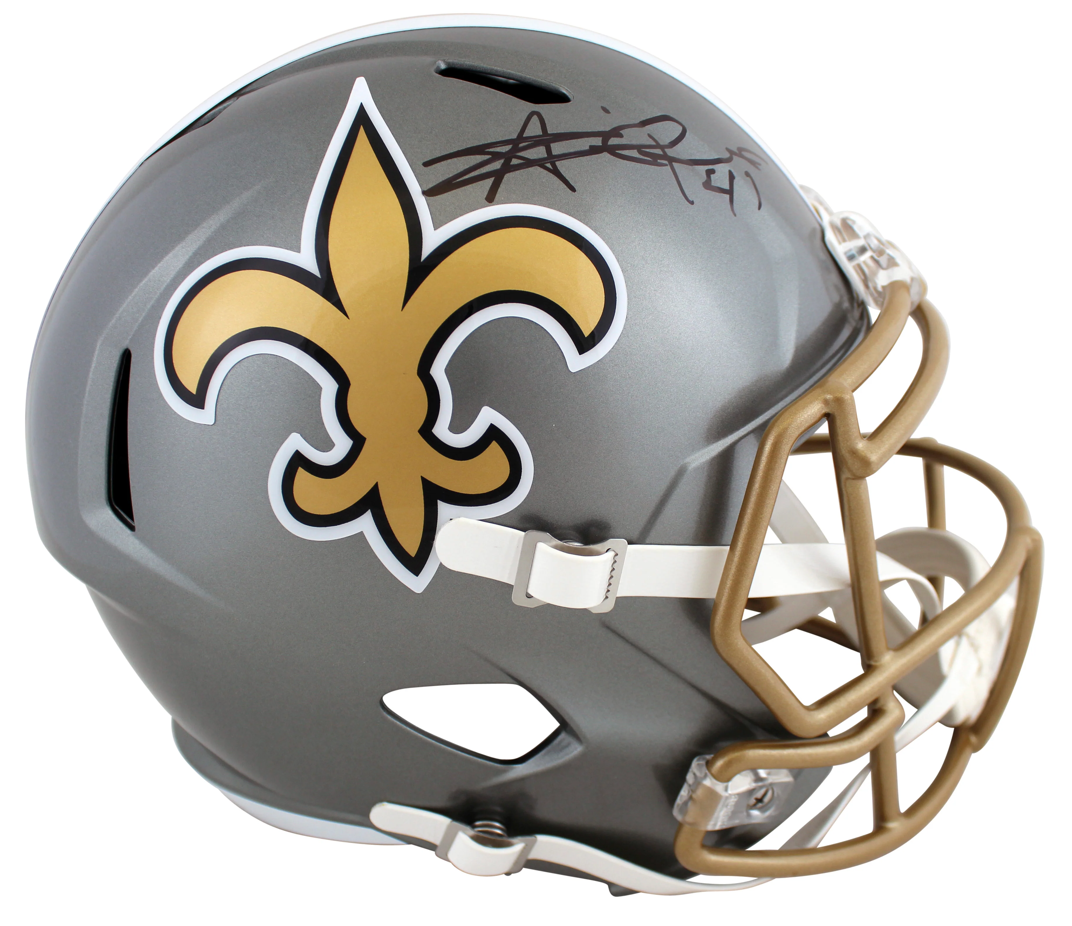 Saints Alvin Kamara Signed Flash Full Size Speed Rep Helmet W/ Case BAS Witness - Image 3