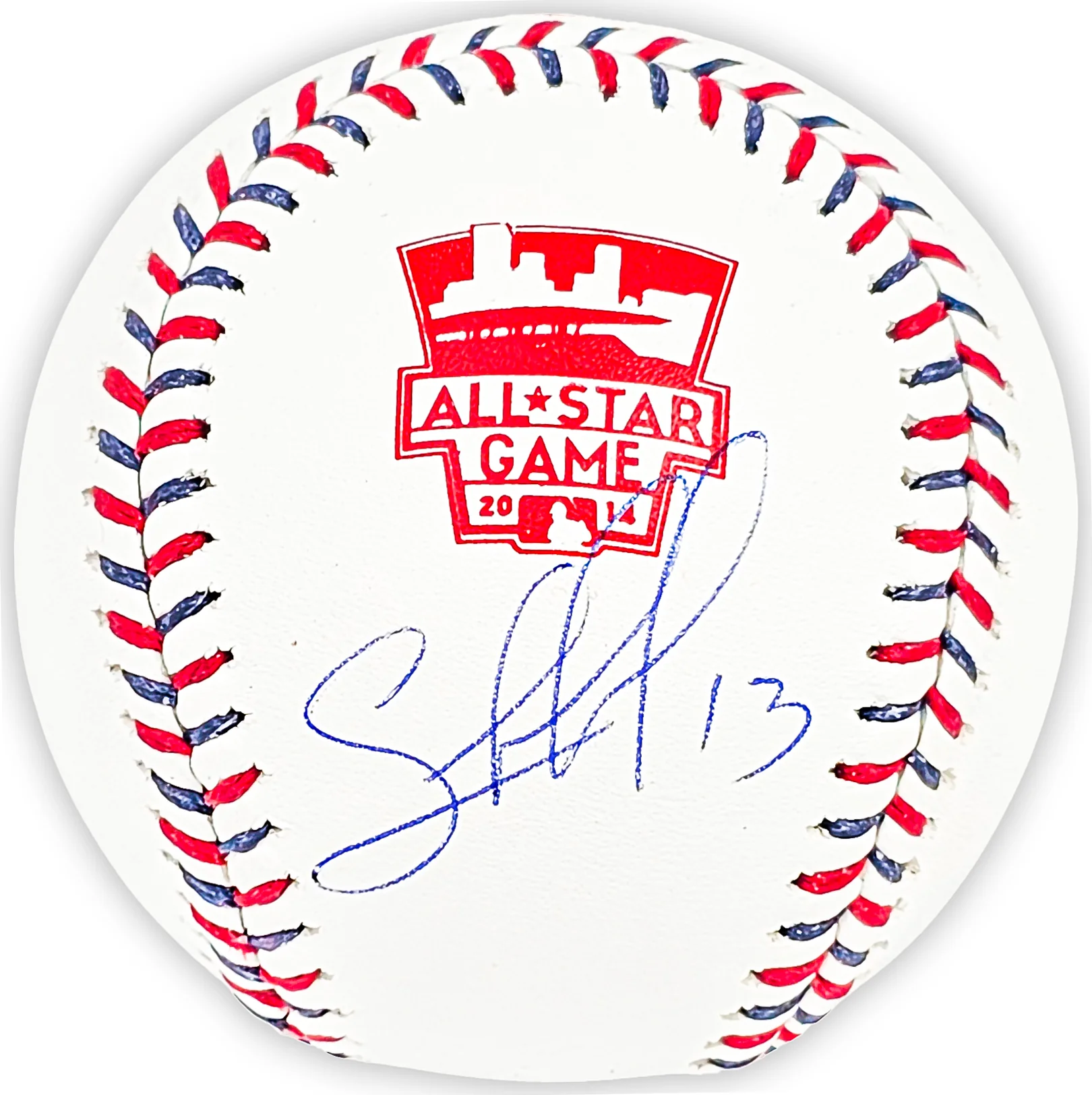 Salvador Perez Autographed Official 2014 All Star Game Logo Game Baseball Kansas City Royals Beckett BAS Witness Stock #216040 - Image 2