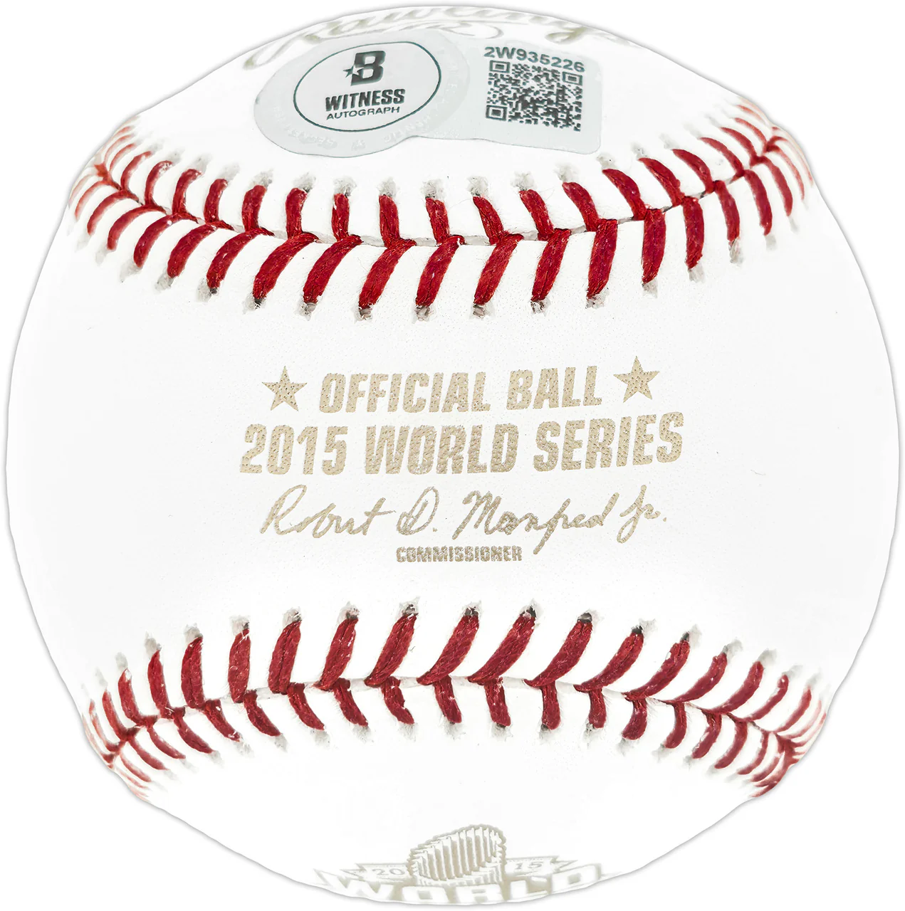 Salvador Perez Autographed Official 2015 World Series Logo Baseball Kansas City Royals Beckett BAS Witness Stock #241643 - Image 2