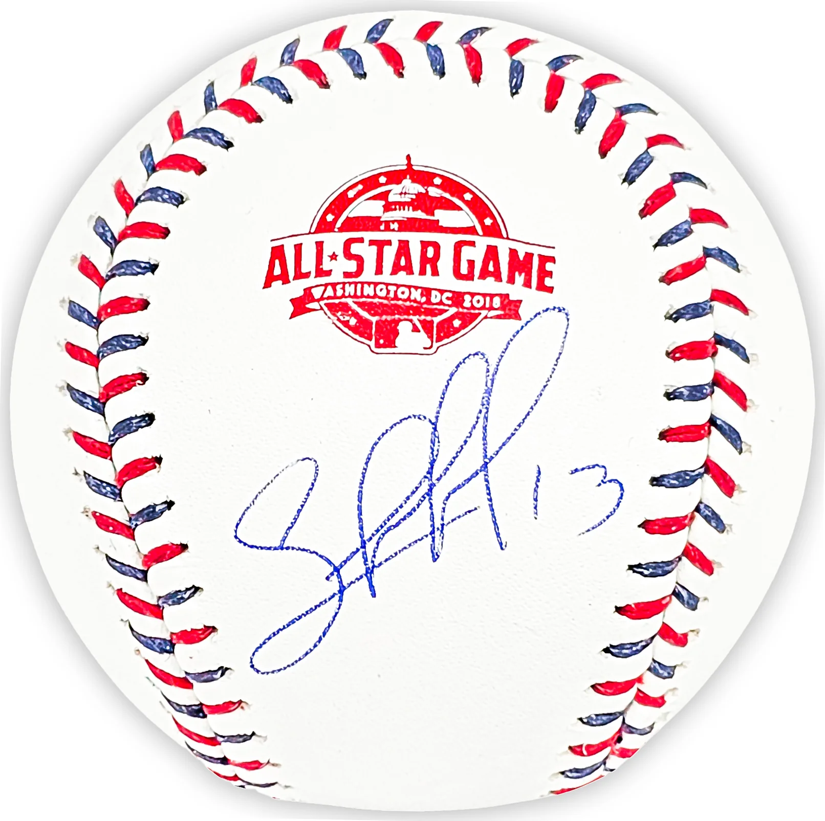 Salvador Perez Autographed Official 2018 All Star Game Logo Game Baseball Kansas City Royals Beckett BAS Witness Stock #216043 - Image 2