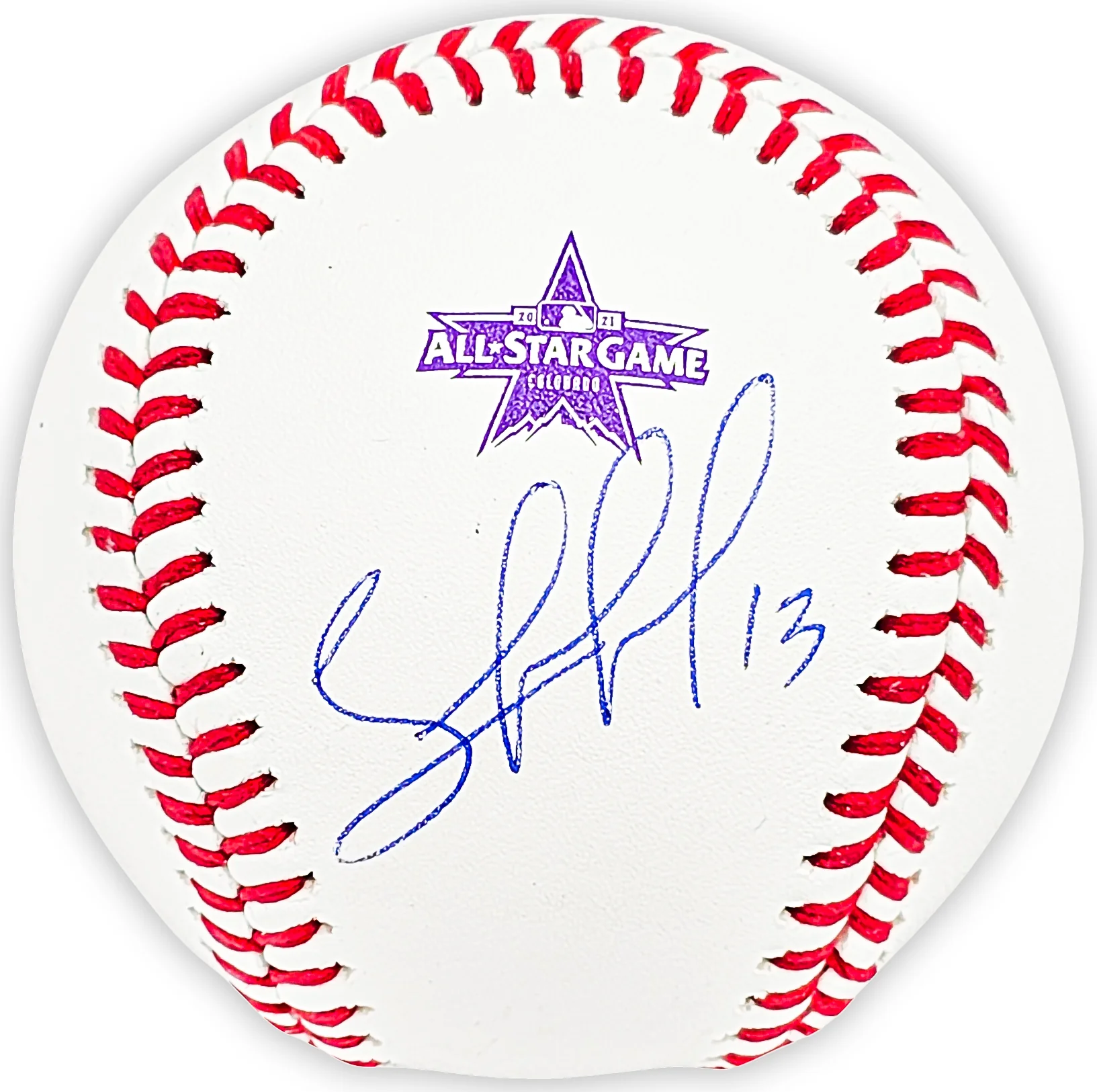 Salvador Perez Autographed Official 2021 All Star Game Logo Game Baseball Kansas City Royals Beckett BAS Witness Stock #216044 - Image 2