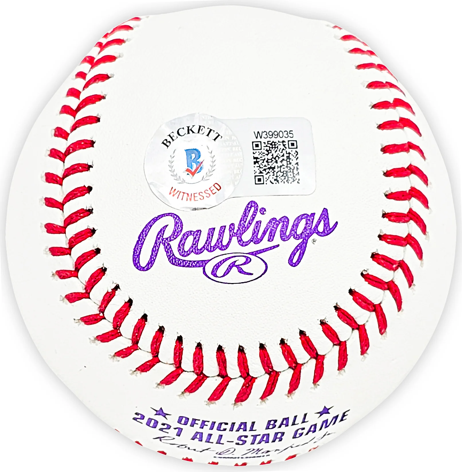 Salvador Perez Autographed Official 2021 All Star Game Logo Game Baseball Kansas City Royals Beckett BAS Witness Stock #216044 - Image 4