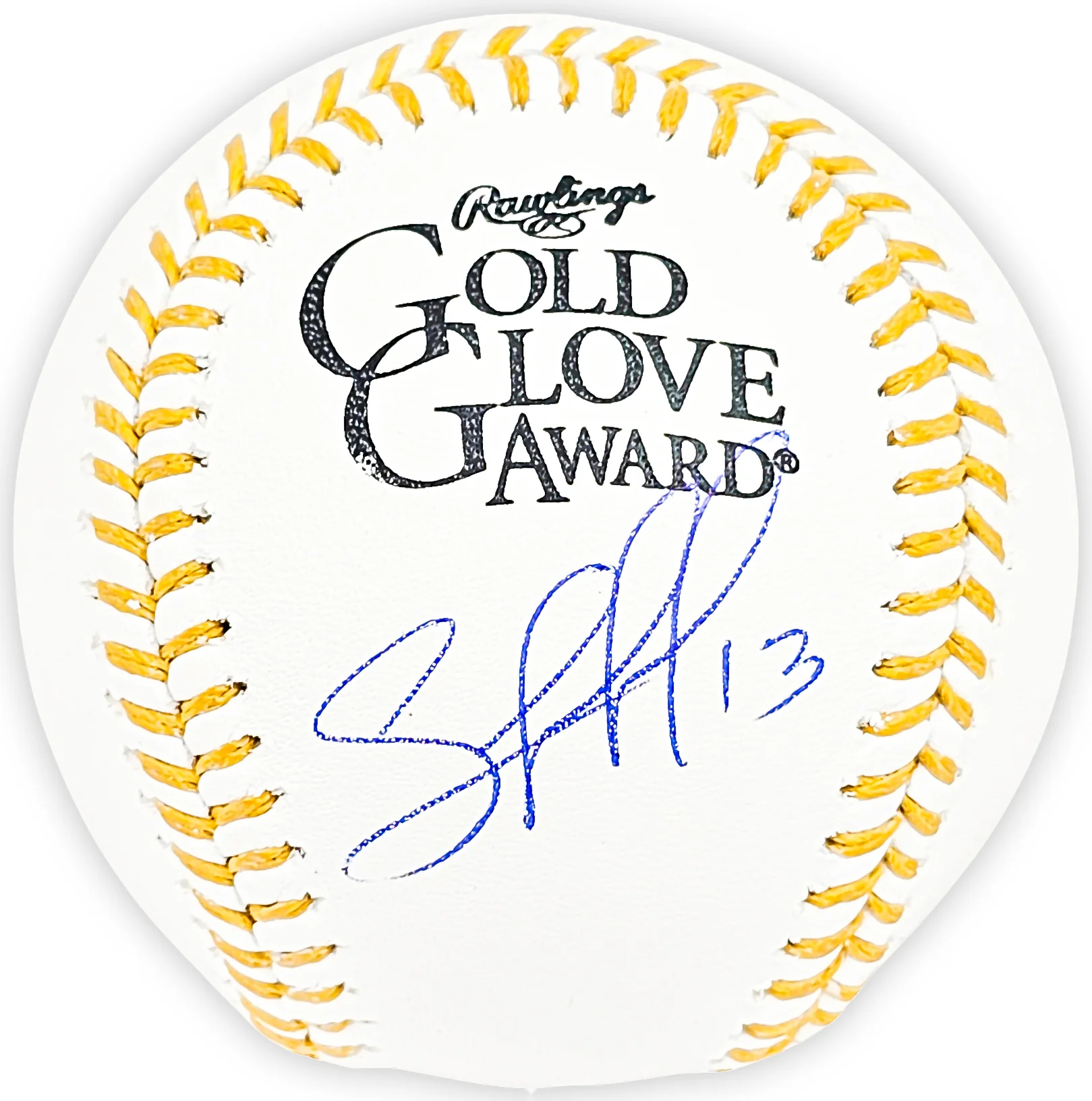 Salvador Perez Autographed Official Gold Glove Logo Baseball Kansas City Royals Beckett BAS Witness Stock #216045 - Image 2