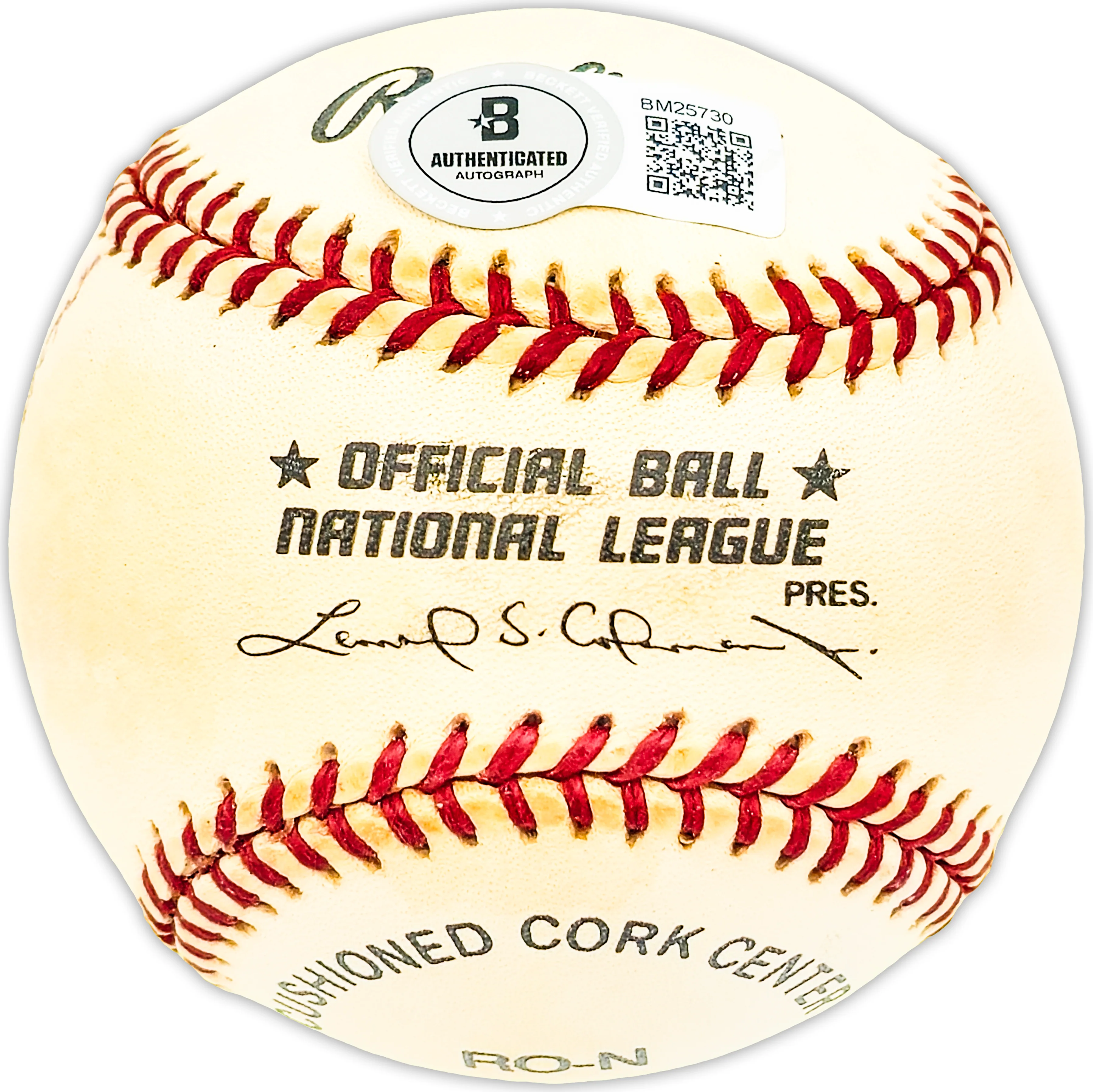 Sam Calderone Autographed Official NL Baseball NY Giants, Milwaukee Braves Beckett BAS QR #BM25730 - Image 2