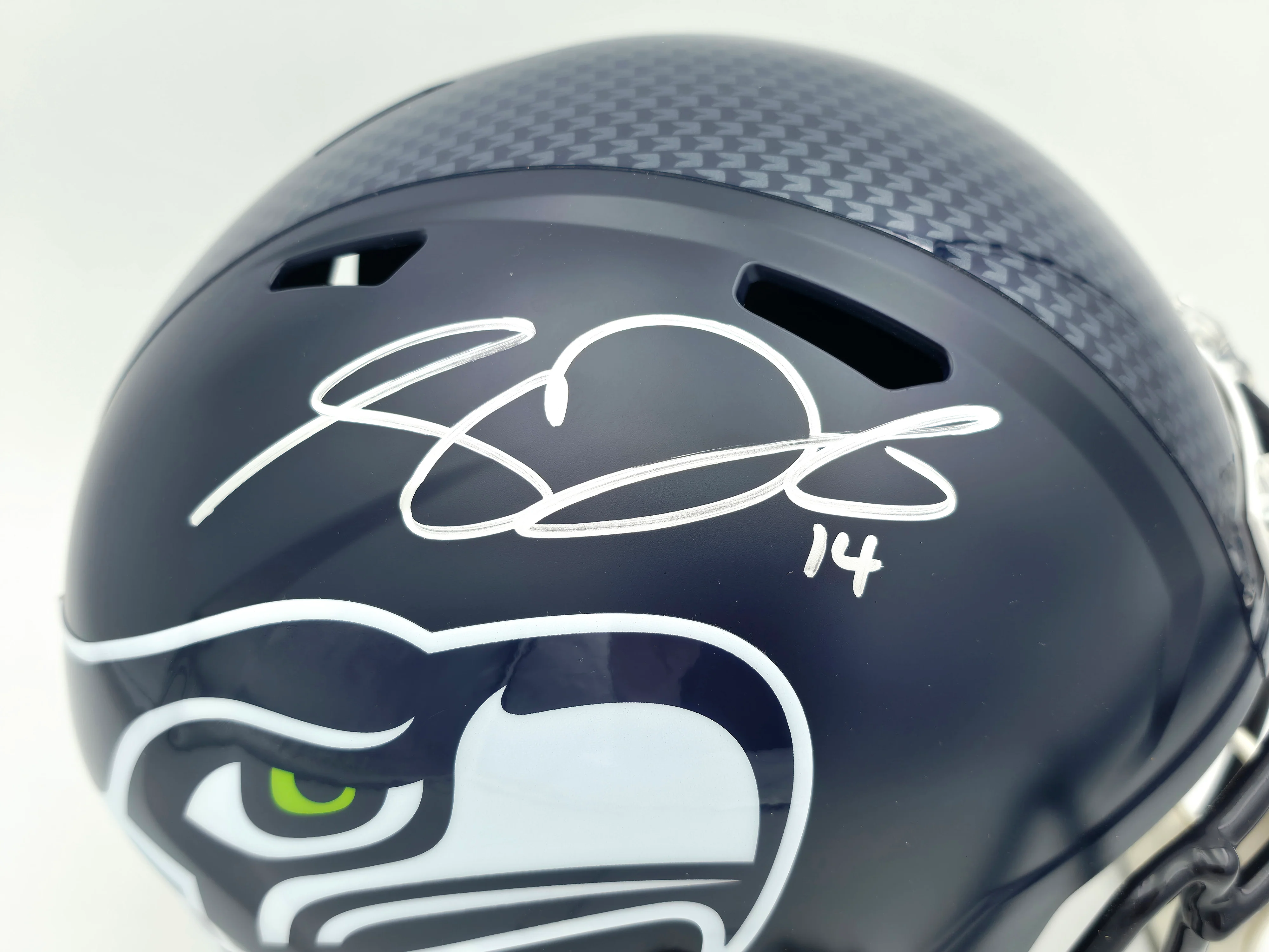 Sam Darnold Autographed Seattle Seahawks Blue Super Bowl LX Champions Logo Full Size Speed Replica Helmet Beckett BAS Witness Stock #261508 - Image 2