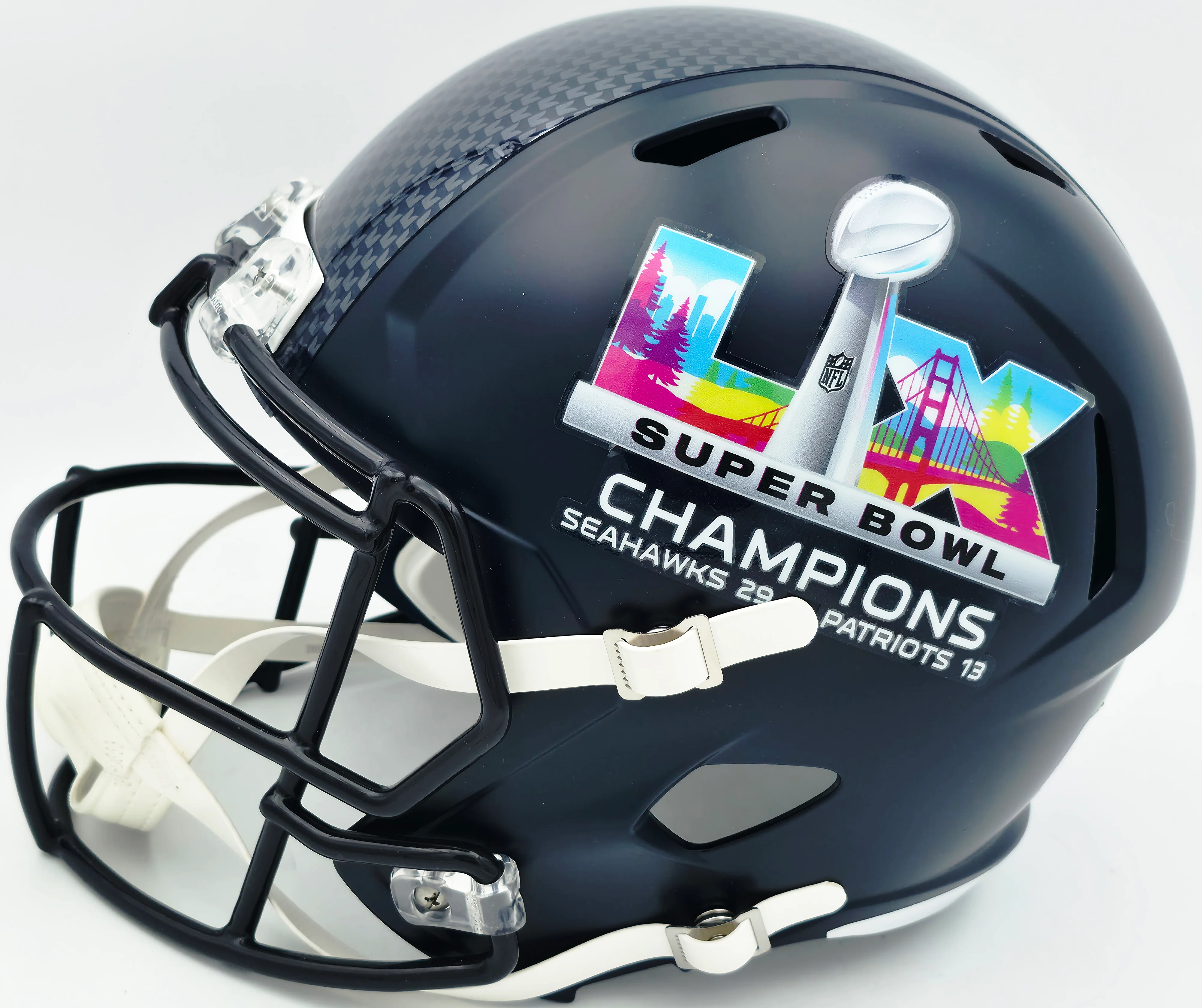 Sam Darnold Autographed Seattle Seahawks Blue Super Bowl LX Champions Logo Full Size Speed Replica Helmet Beckett BAS Witness Stock #261508 - Image 3