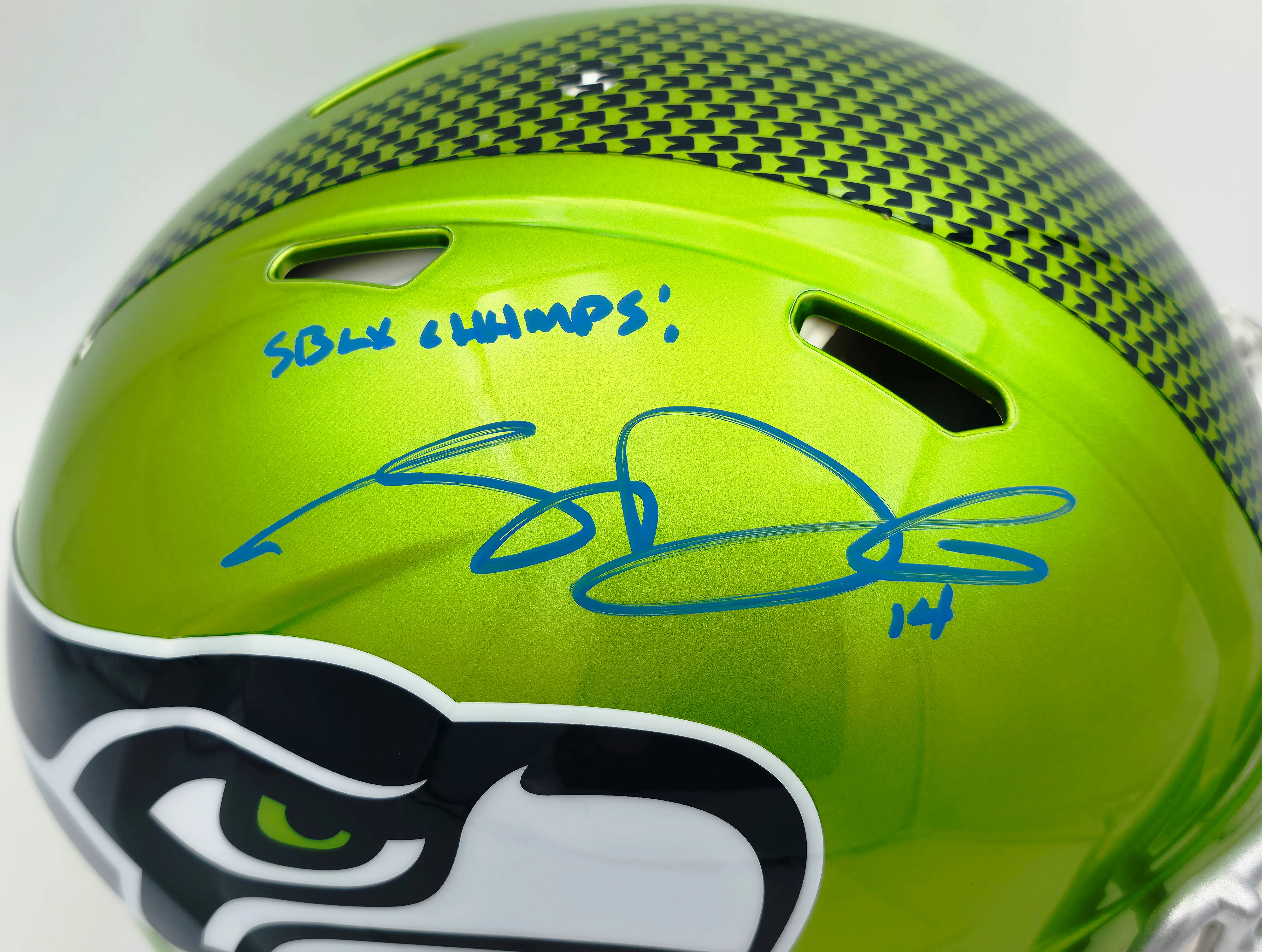 Sam Darnold Autographed Seattle Seahawks Flash Green Full Size Speed Authentic Helmet "SB LX Champs" Beckett BAS Witness Stock #261511 - Image 2