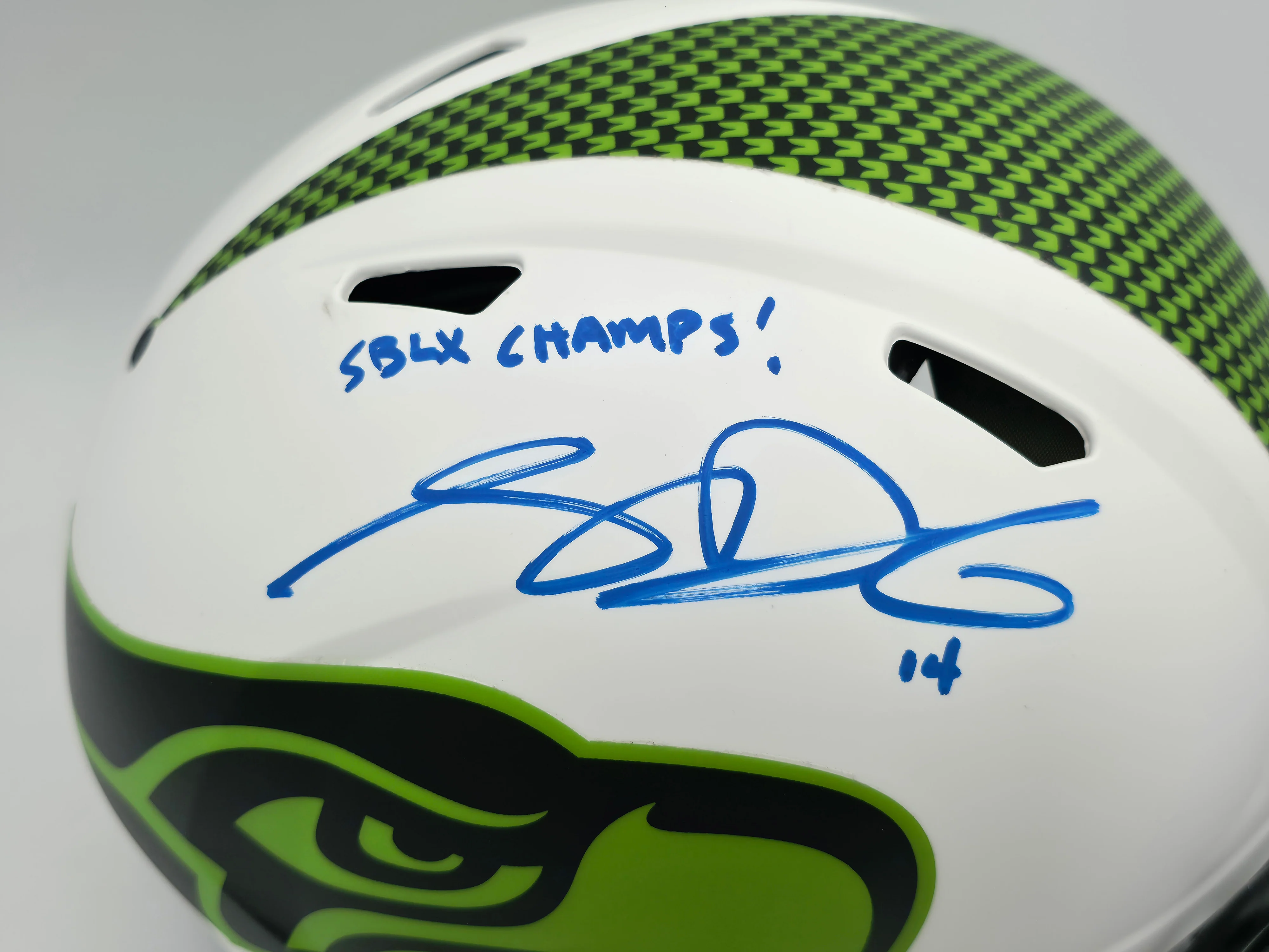 Sam Darnold Autographed Seattle Seahawks Lunar Eclipse White Full Size Speed Authentic Helmet "SB LX Champs" Beckett BAS Witness Stock #261510 - Image 2