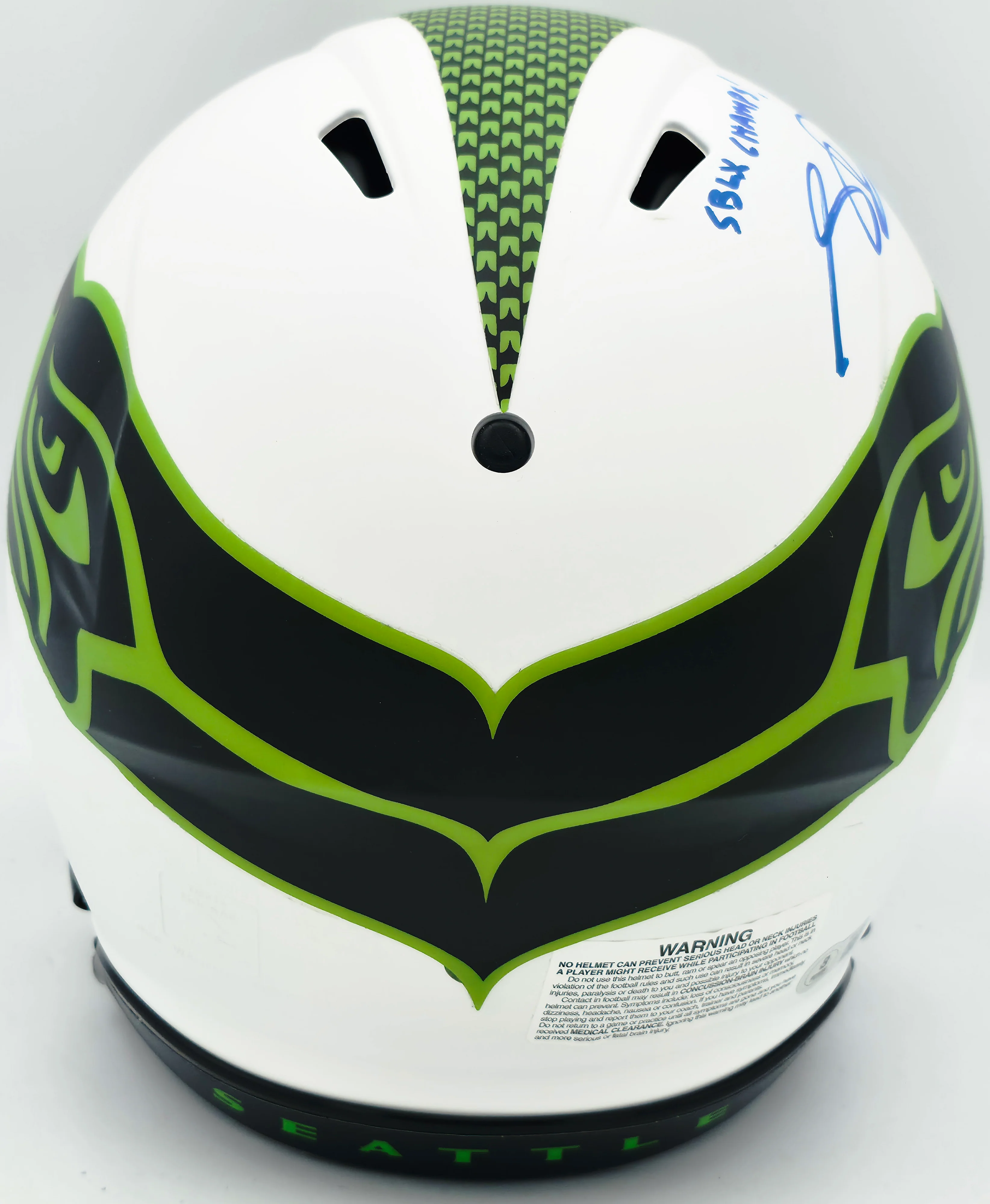 Sam Darnold Autographed Seattle Seahawks Lunar Eclipse White Full Size Speed Authentic Helmet "SB LX Champs" Beckett BAS Witness Stock #261510 - Image 4