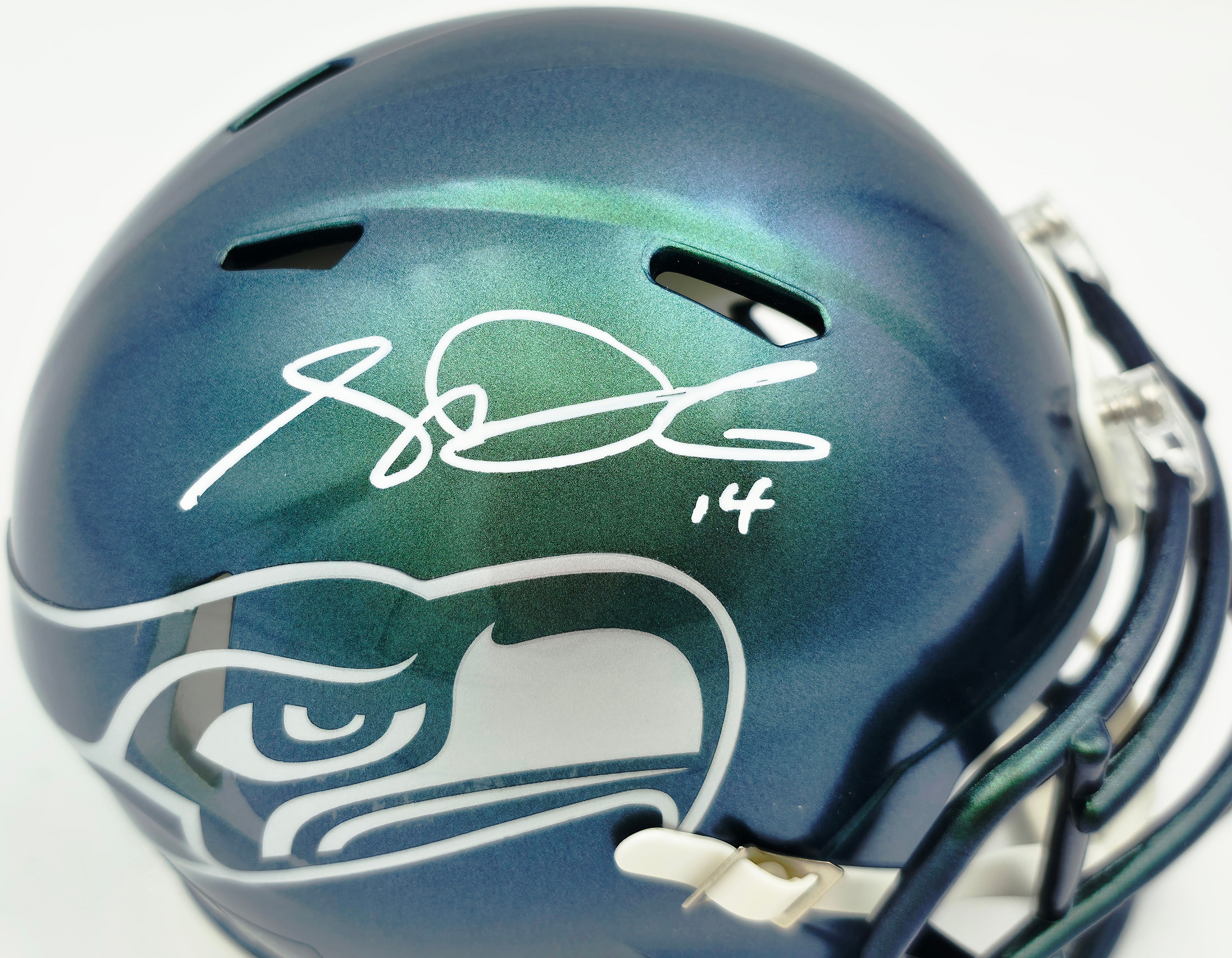 Sam Darnold Autographed Seattle Seahawks Metallic Green Rivalries Speed Mini Helmet Beckett BAS Witness Stock #261846 - Image 2