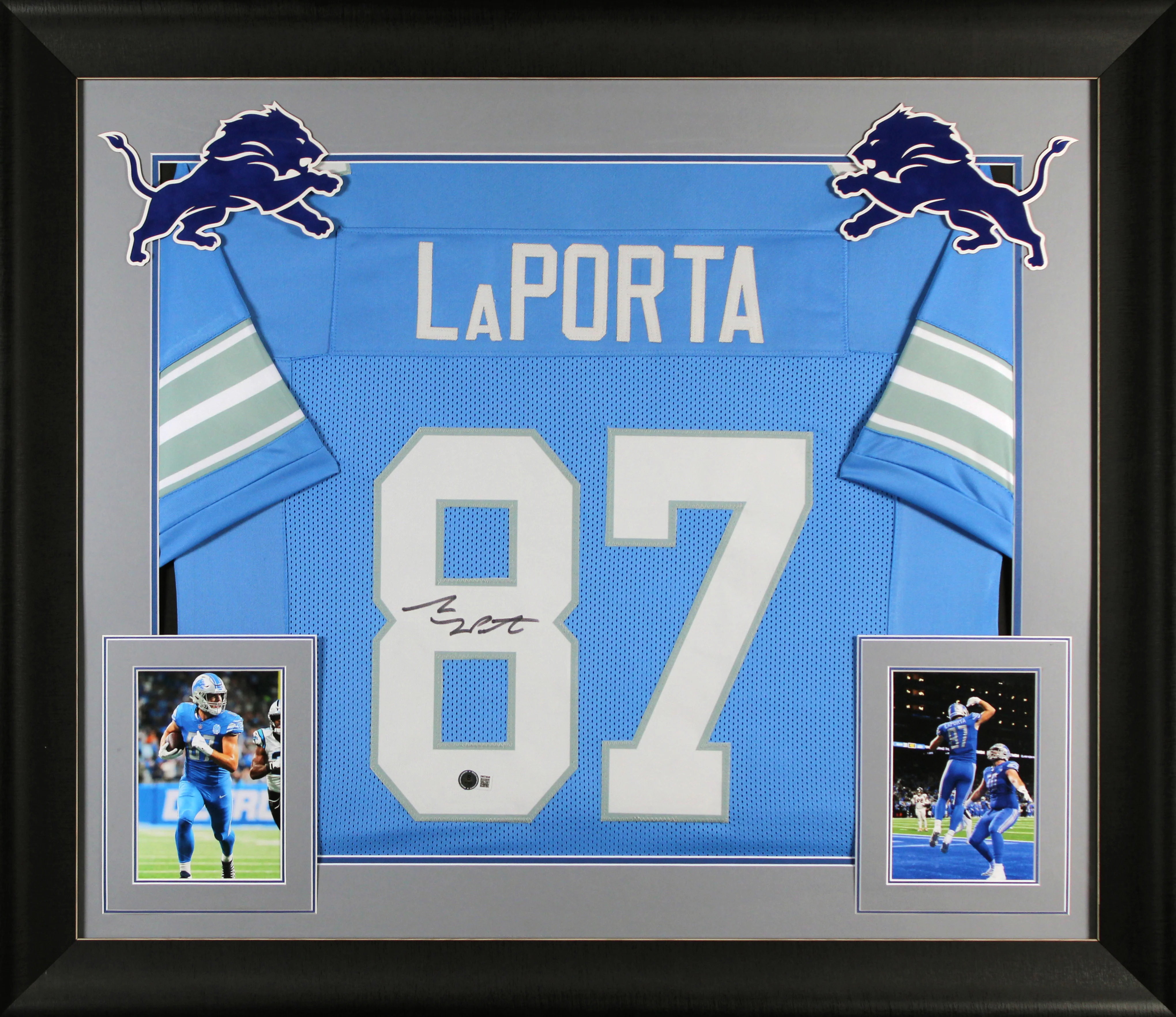 Sam Laporta Authentic Signed Blue Pro Style Framed Jersey BAS Witnessed 3 - Image 2