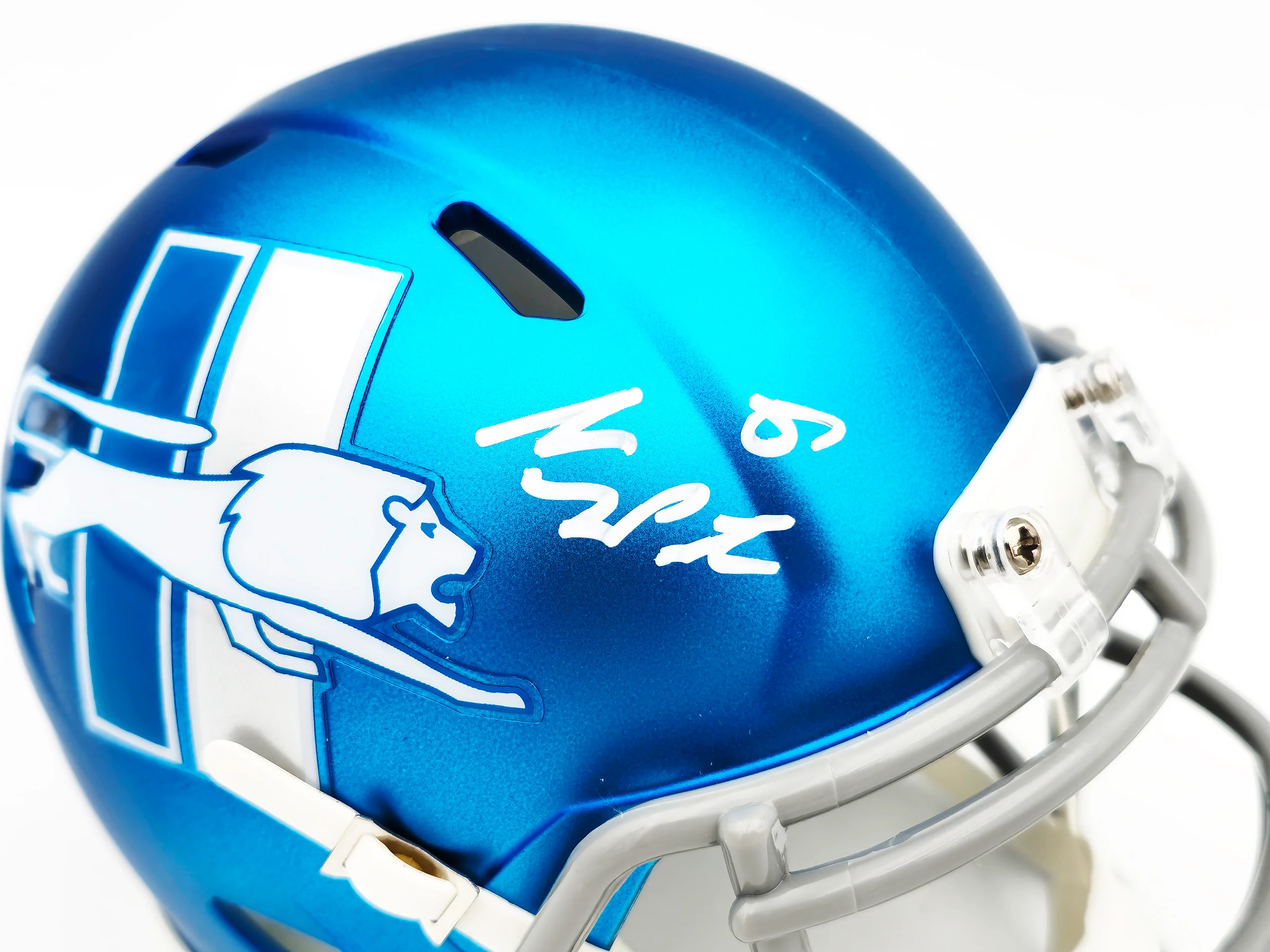 Sam LaPorta Autographed Detroit Lions Flat Matte Blue 2023 Alternate Speed Mini Helmet Beckett BAS Witness Stock #230027 - Image 2