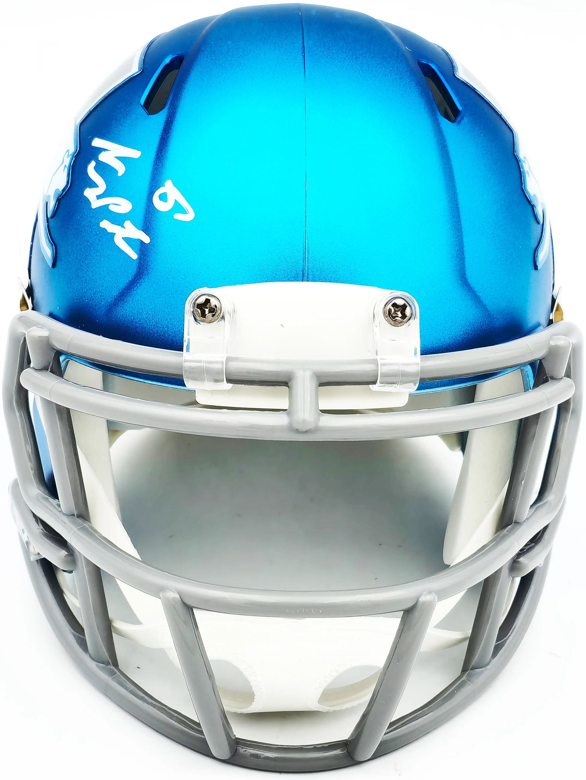 Sam LaPorta Autographed Detroit Lions Flat Matte Blue 2023 Alternate Speed Mini Helmet Beckett BAS Witness Stock #230027 - Image 3