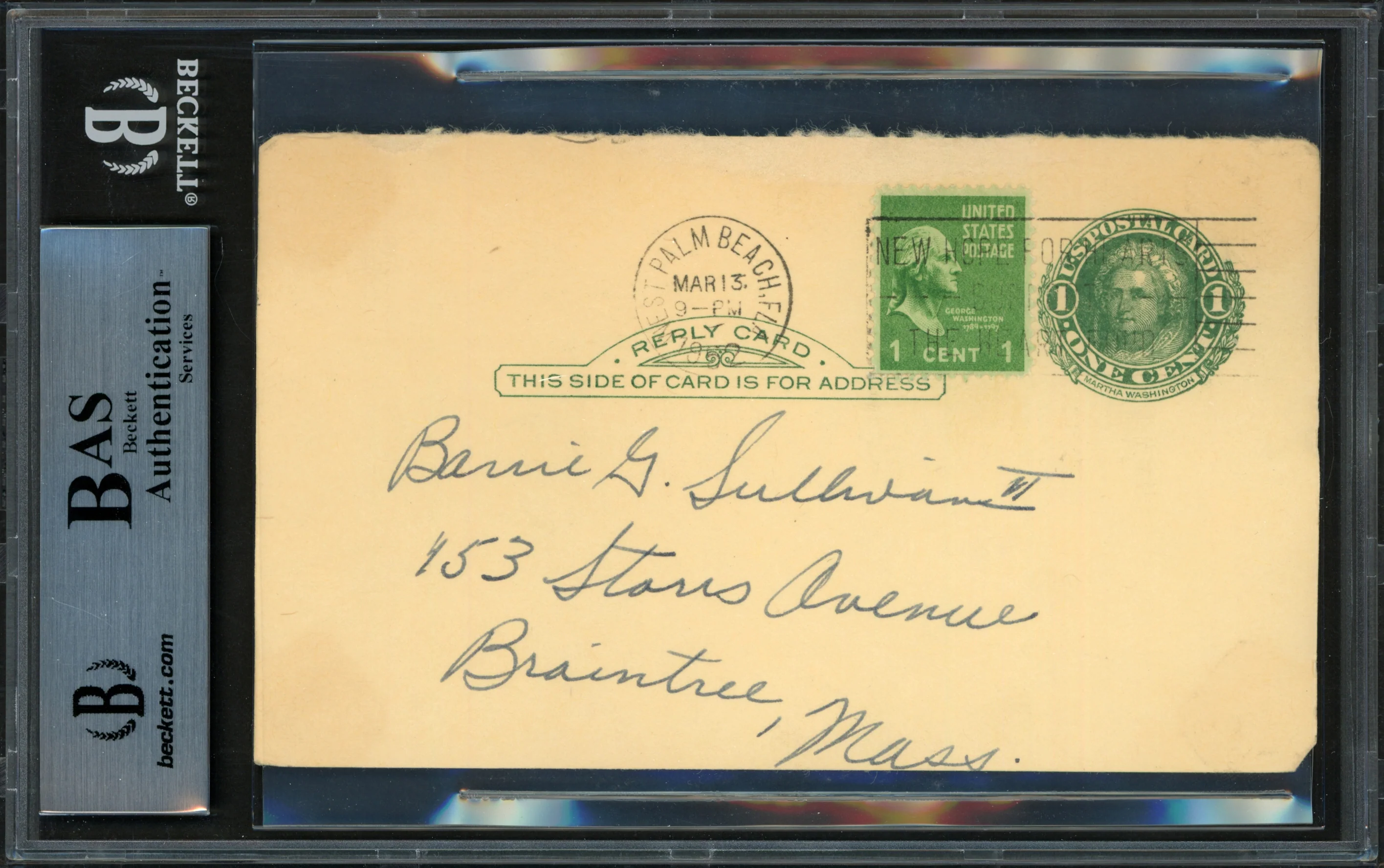 Sam Zoldak Autographed 3.25"x5.25" Government Postcard Cleveland Indians "Sincerely" Beckett BAS #14232635 - Image 2