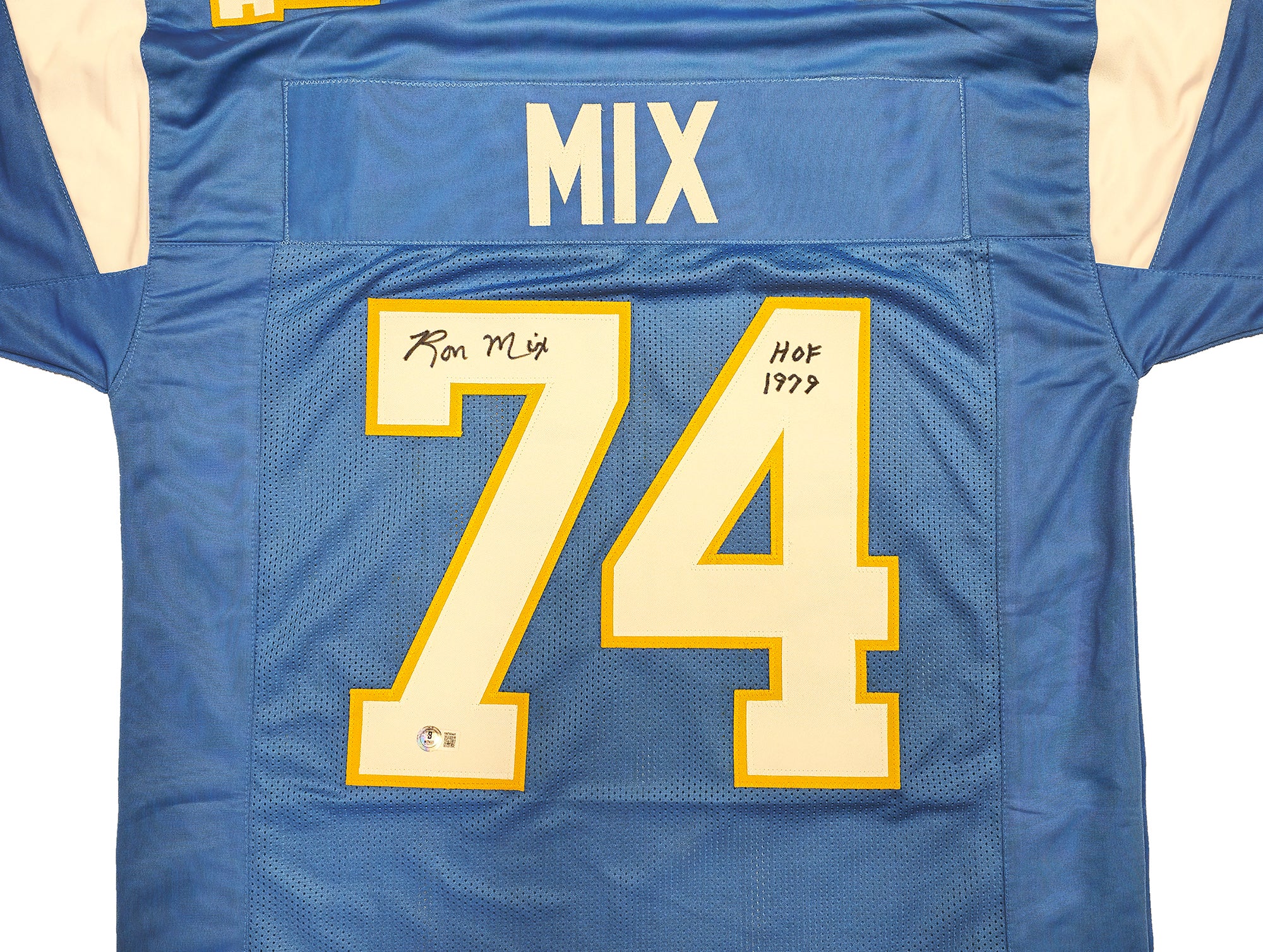 San Diego Chargers Ron Mix Autographed Blue Jersey "HOF 1979" Beckett BAS Witness Stock #230001 - Image 3