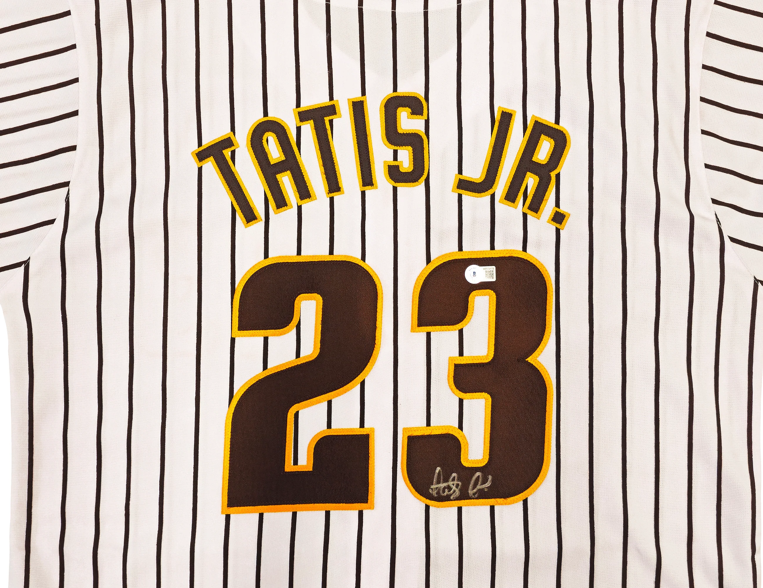 San Diego Padres Fernando Tatis Jr. Autographed White Pinstripes Jersey Beckett BAS Witness Stock #235724 - Image 3