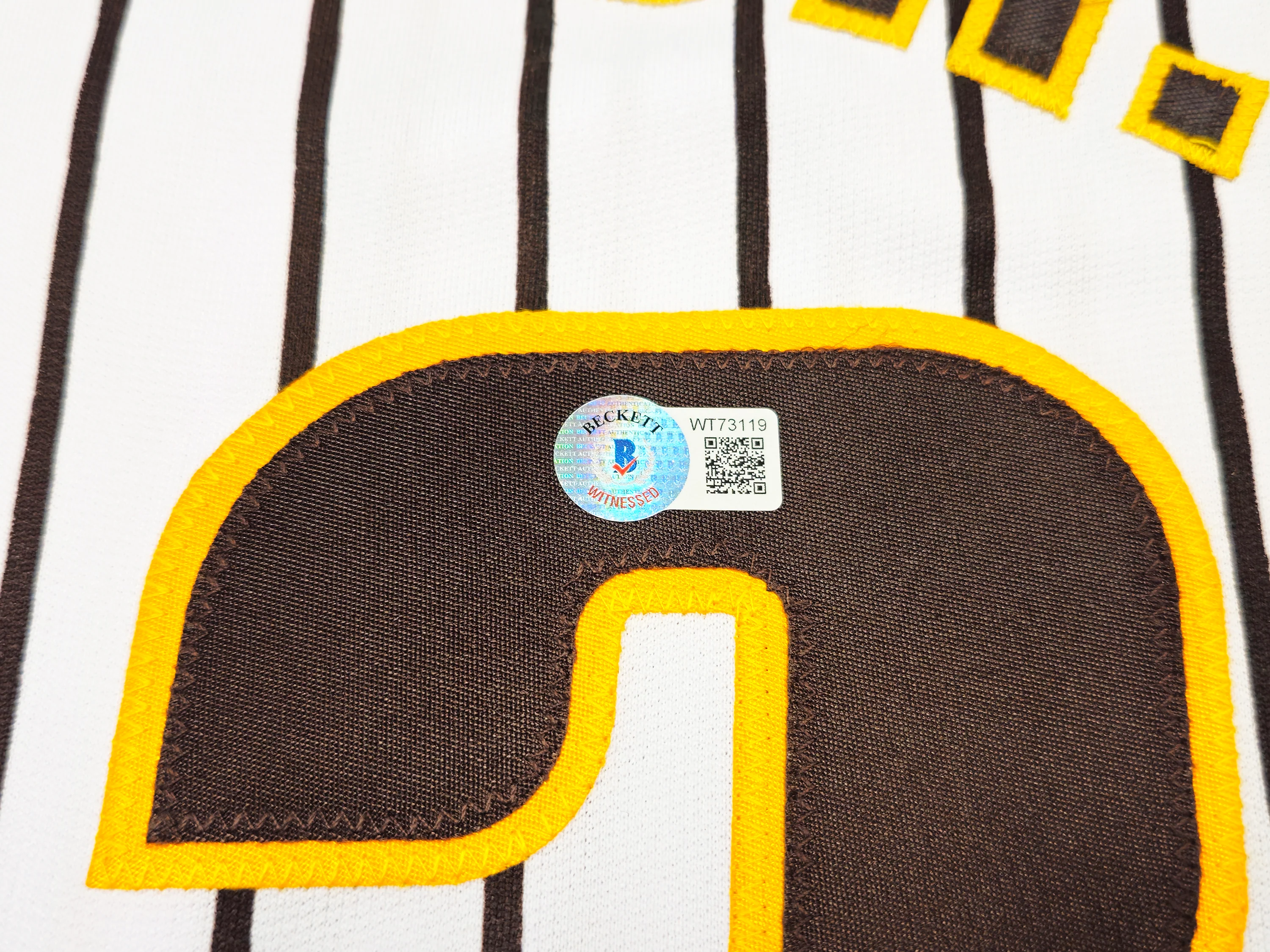 San Diego Padres Fernando Tatis Jr. Autographed White Pinstripes Jersey Beckett BAS Witness Stock #235724 - Image 5