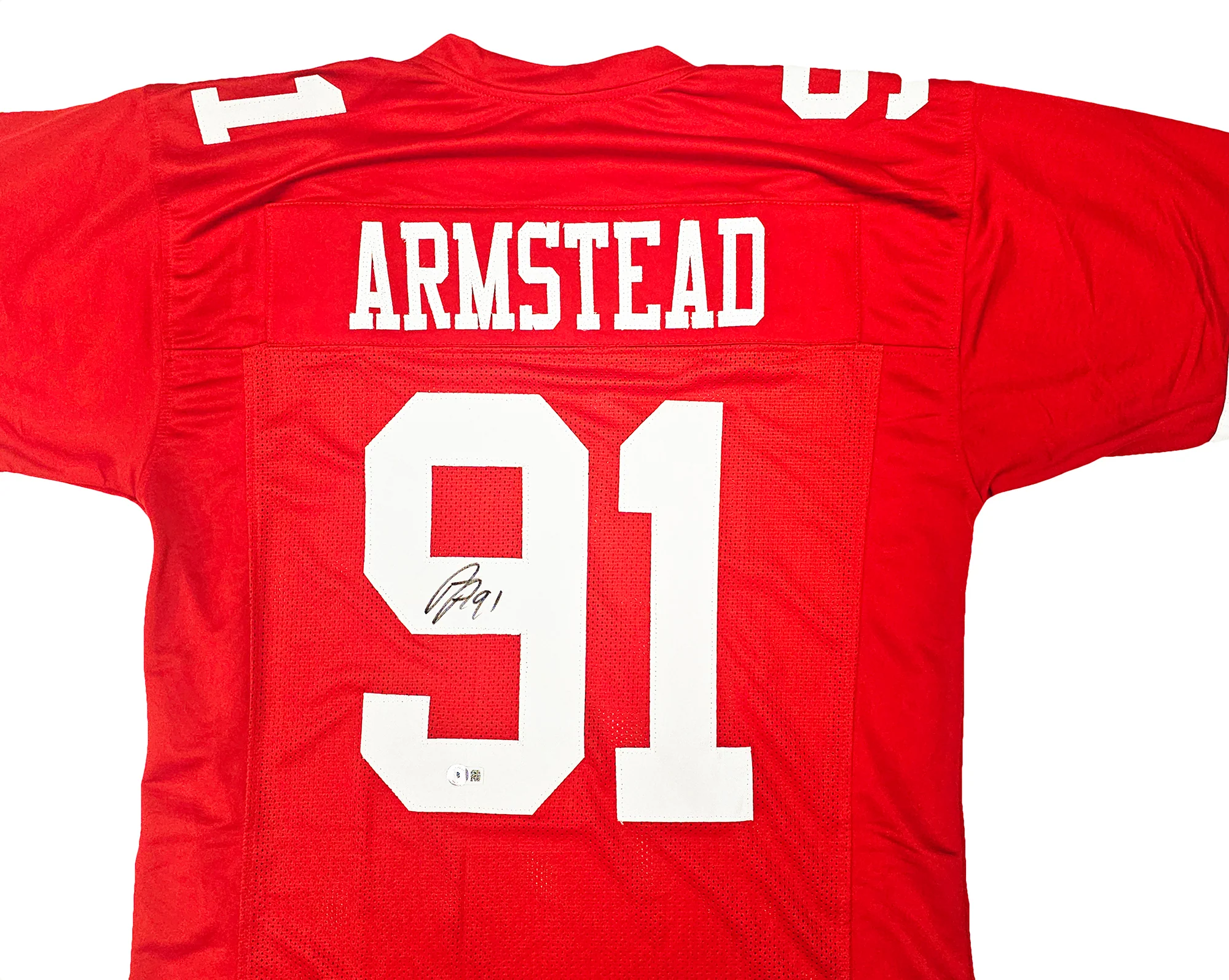 San Francisco 49ers Arik Armstead Autographed Red Jersey Beckett BAS Witness Stock #218744 - Image 3