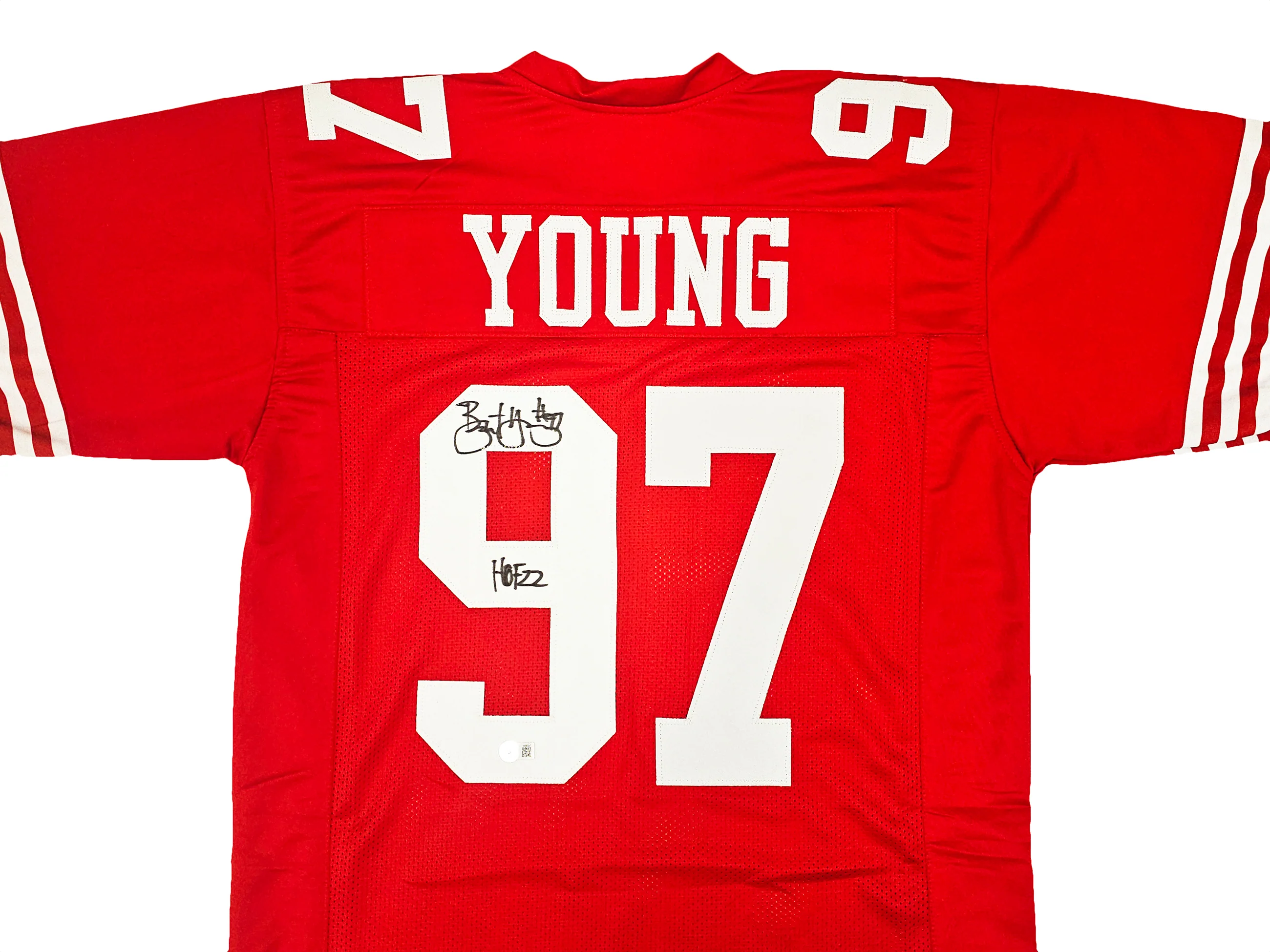 San Francisco 49ers Bryant Young Autographed Red Jersey "HOF 22" Beckett BAS Witness Stock #218751 - Image 3