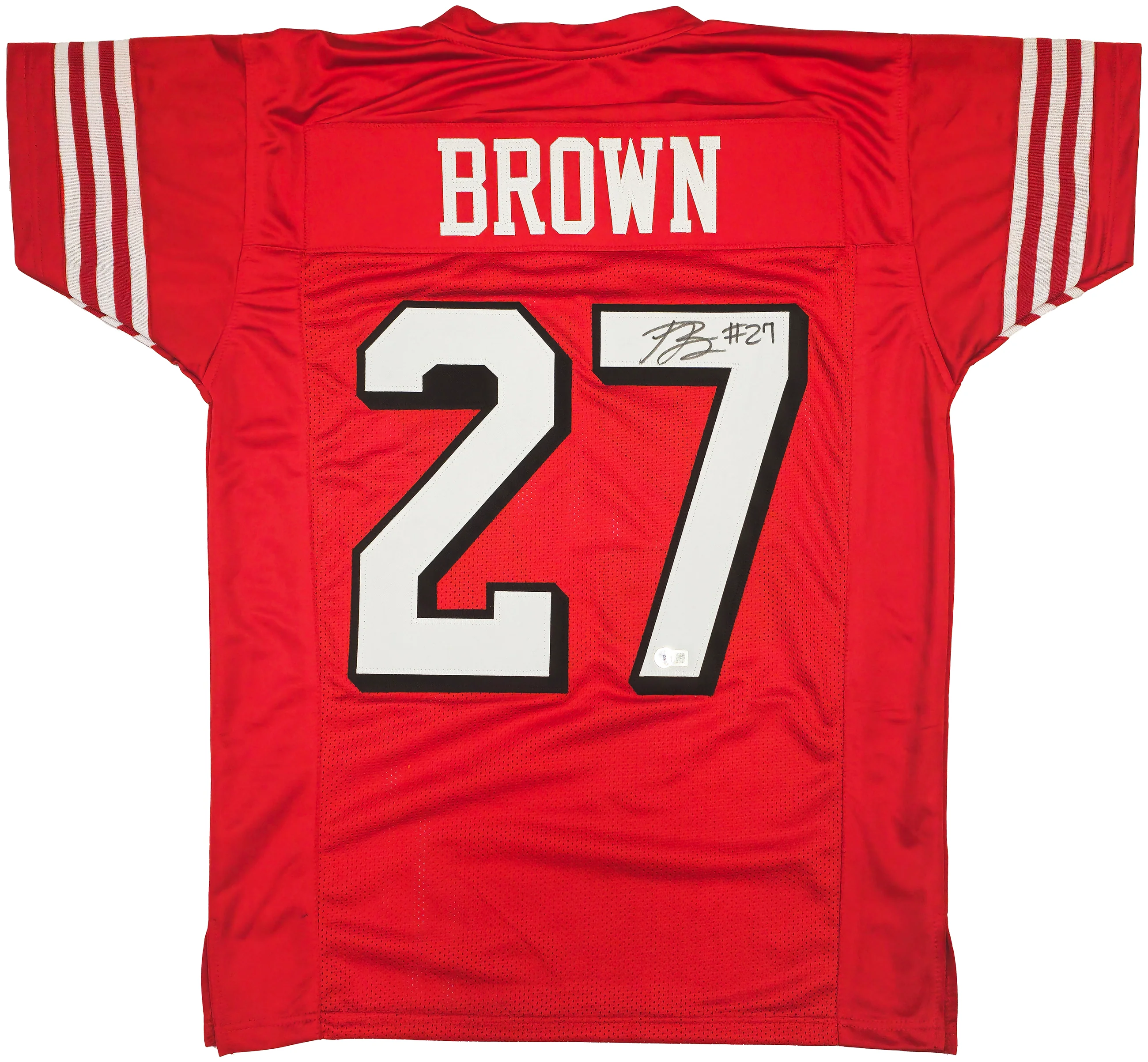 San Francisco 49ers Ji'Ayir Brown Autographed Red Jersey Beckett BAS Witness Stock #232606 - Image 2
