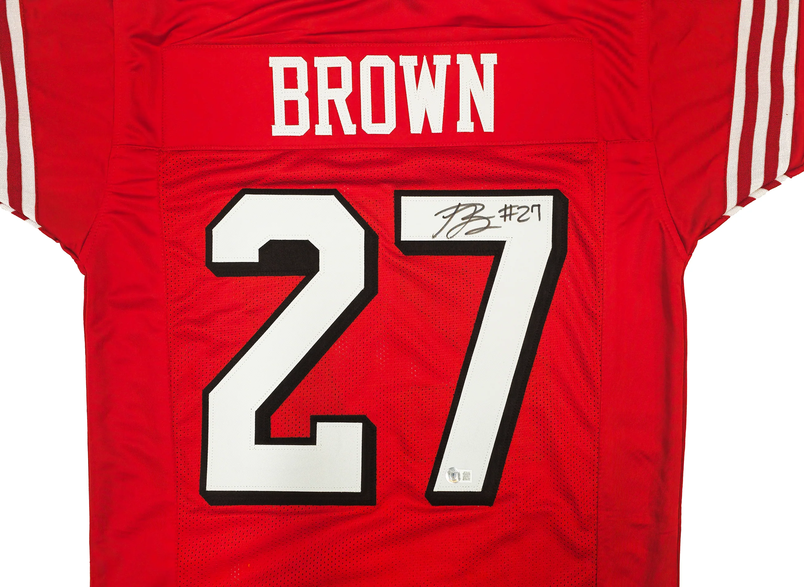 San Francisco 49ers Ji'Ayir Brown Autographed Red Jersey Beckett BAS Witness Stock #232606 - Image 3