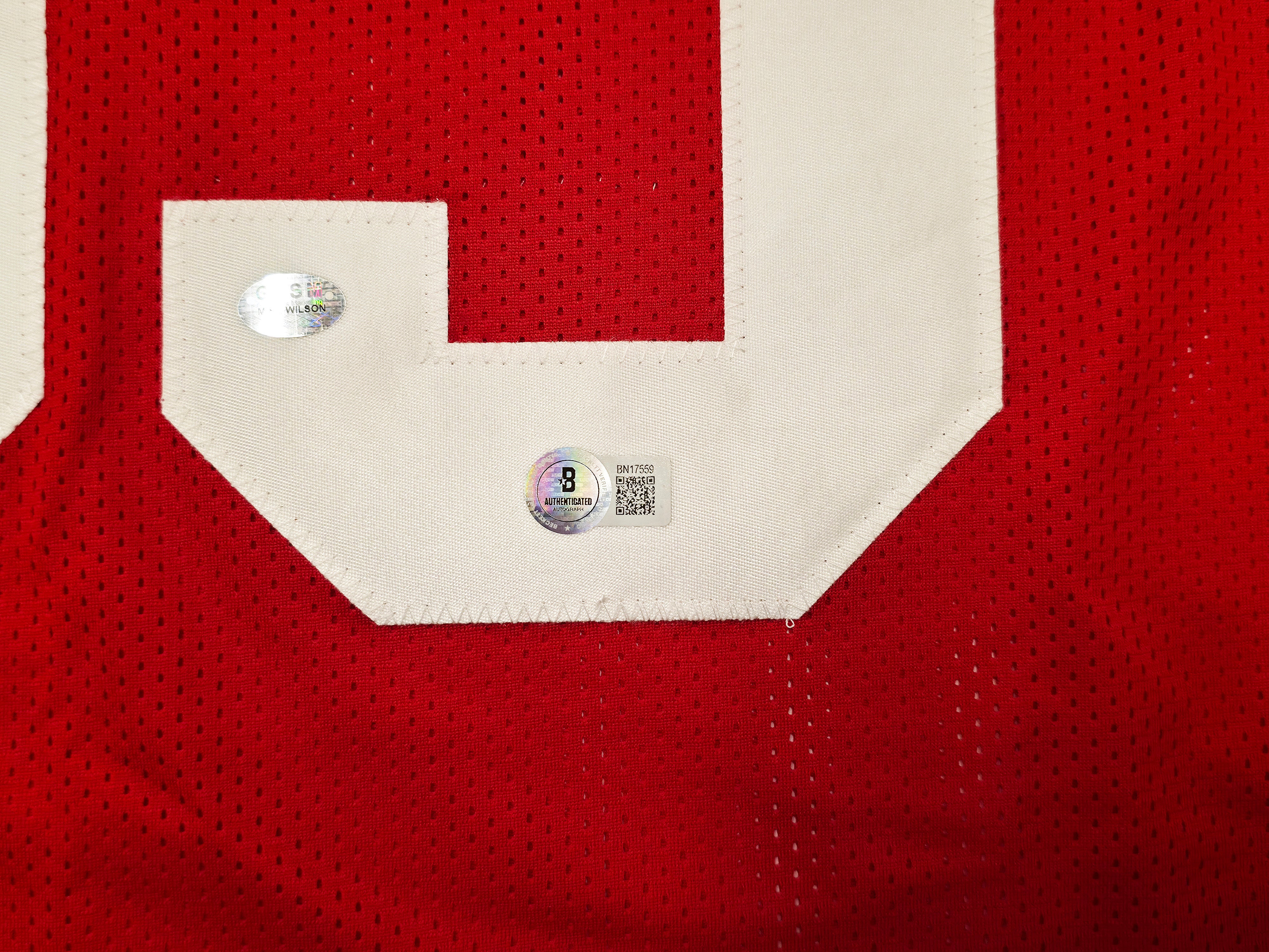 San Francisco 49ers Mike Wilson Autographed Red Jersey "4X SB Champs!" Beckett BAS QR Stock #261847 - Image 4