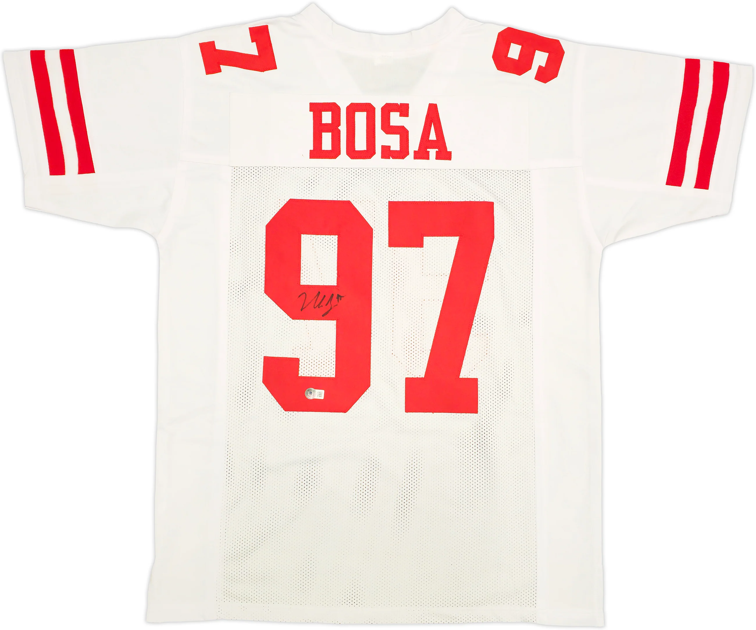 San Francisco 49ers Nick Bosa Autographed White Jersey Beckett BAS Witness Stock #230701 - Image 2