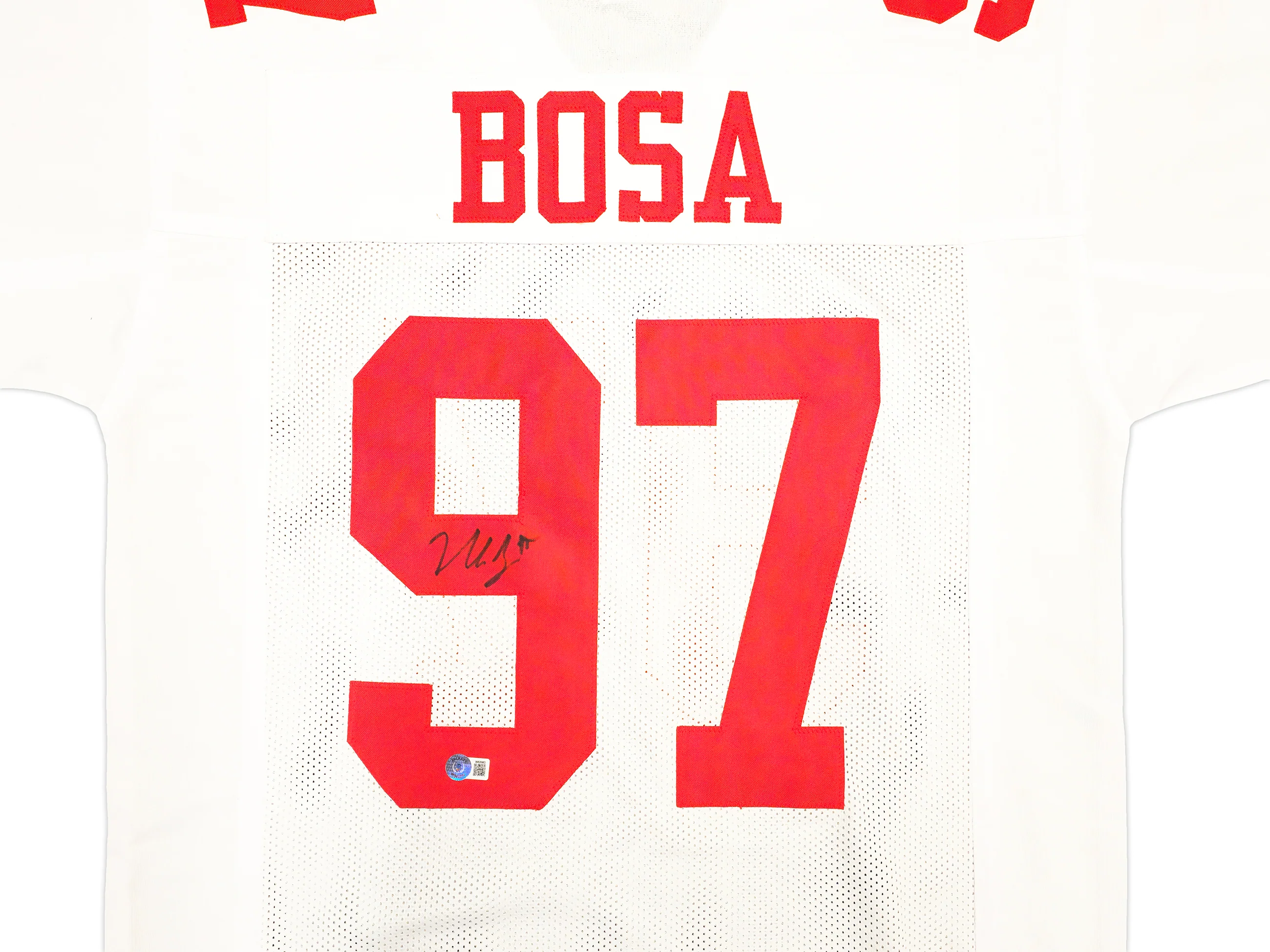 San Francisco 49ers Nick Bosa Autographed White Jersey Beckett BAS Witness Stock #230701 - Image 3
