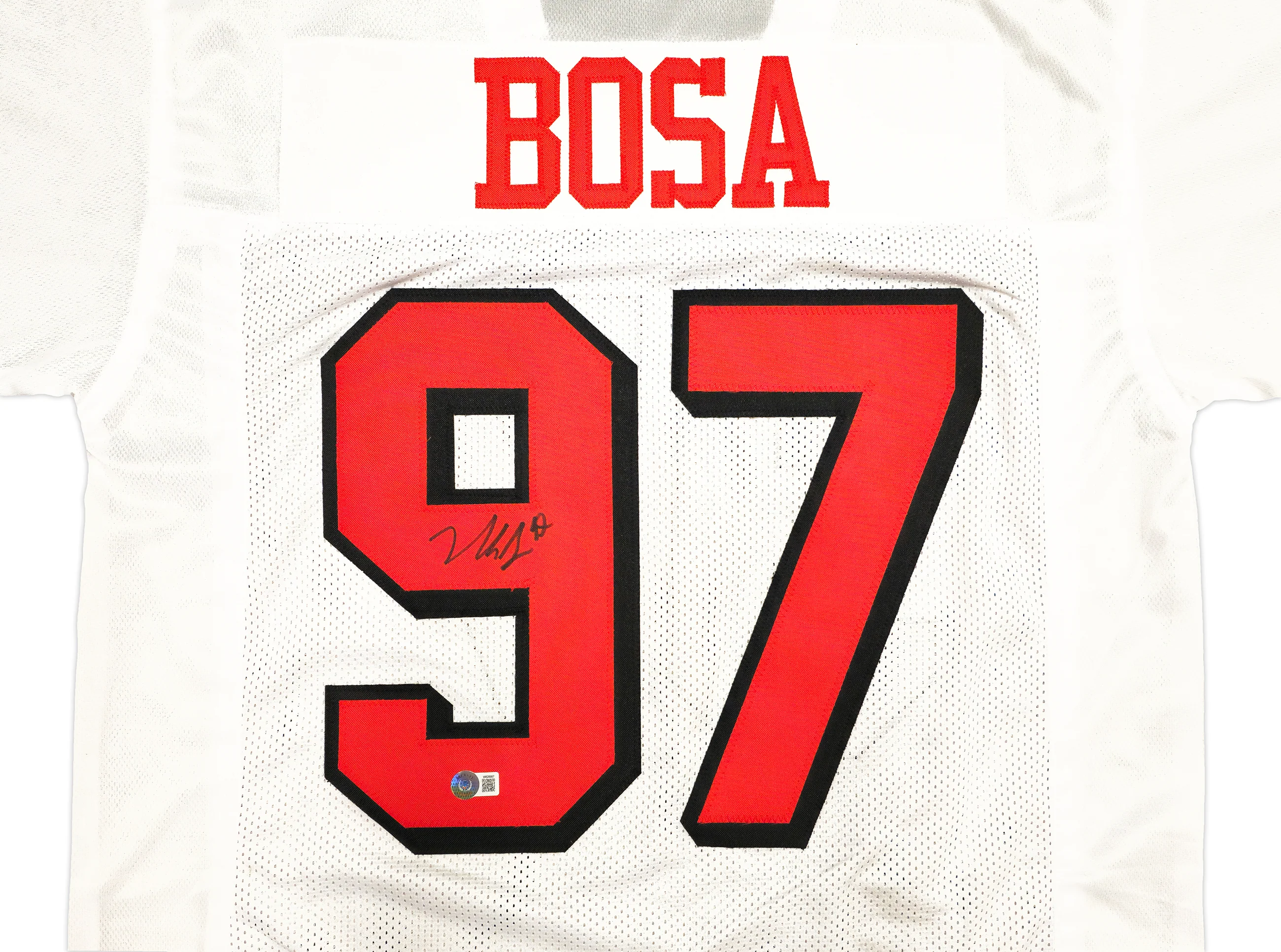 San Francisco 49ers Nick Bosa Autographed White Jersey Beckett BAS Witness Stock #230702 - Image 3