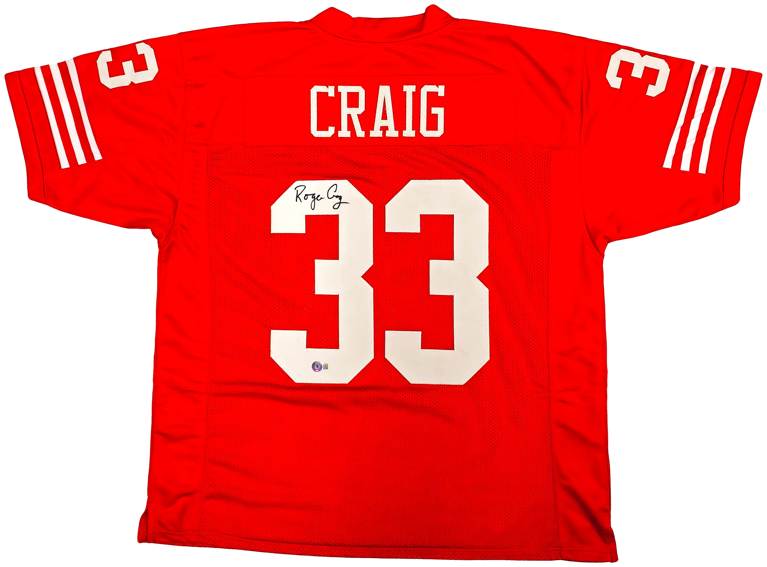 San Francisco 49ers Roger Craig Autographed Red Jersey Beckett BAS Witness Stock #221288 - Image 2