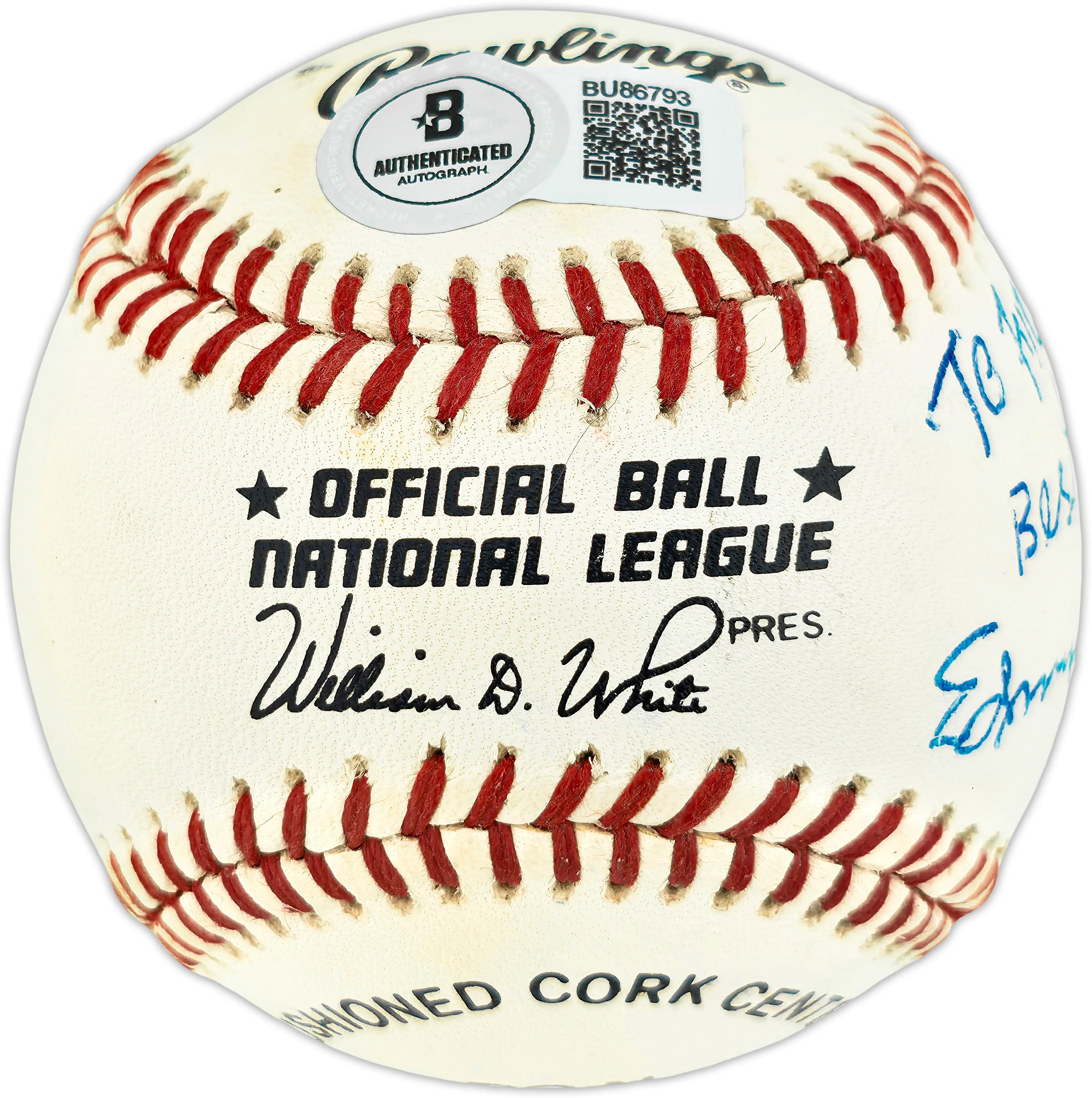 Sandy Amoros Autographed Official NL Baseball Brooklyn Dodgers "To Frank" Full Name Beckett BAS QR #BU86793 - Image 2