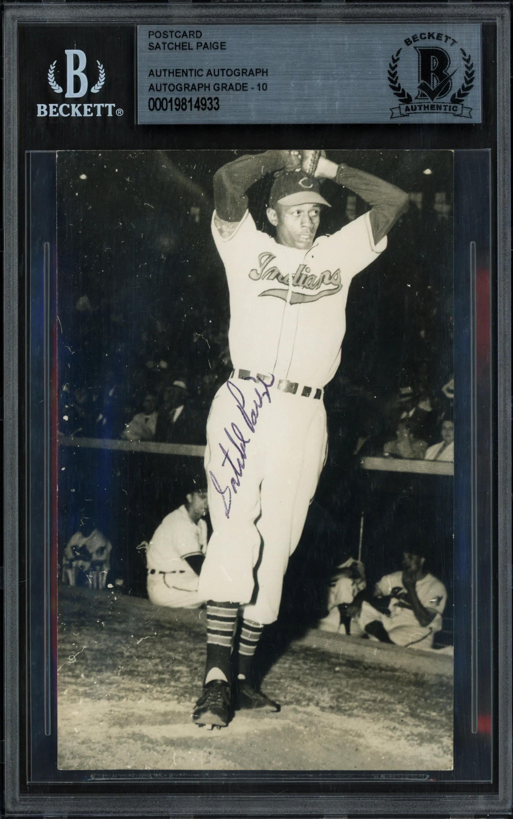 Satchel Paige Autographed 3.5x5.5 Postcard Cleveland Indians Auto Grade Gem Mint 10 Beckett BAS #19814933