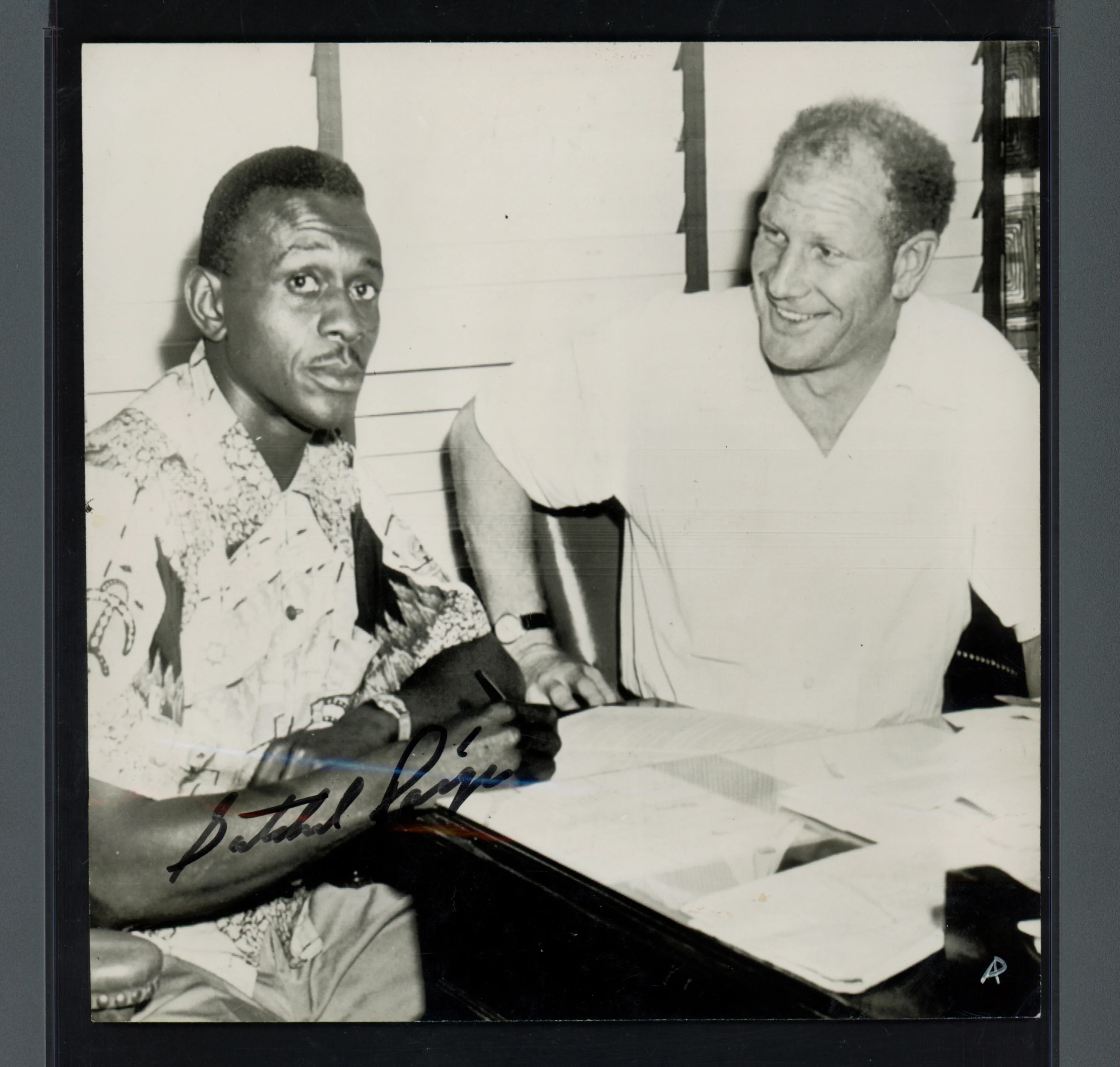 Satchel Paige Autographed 6x6 Photo With Bill Veeck PSA/DNA #AO05211
