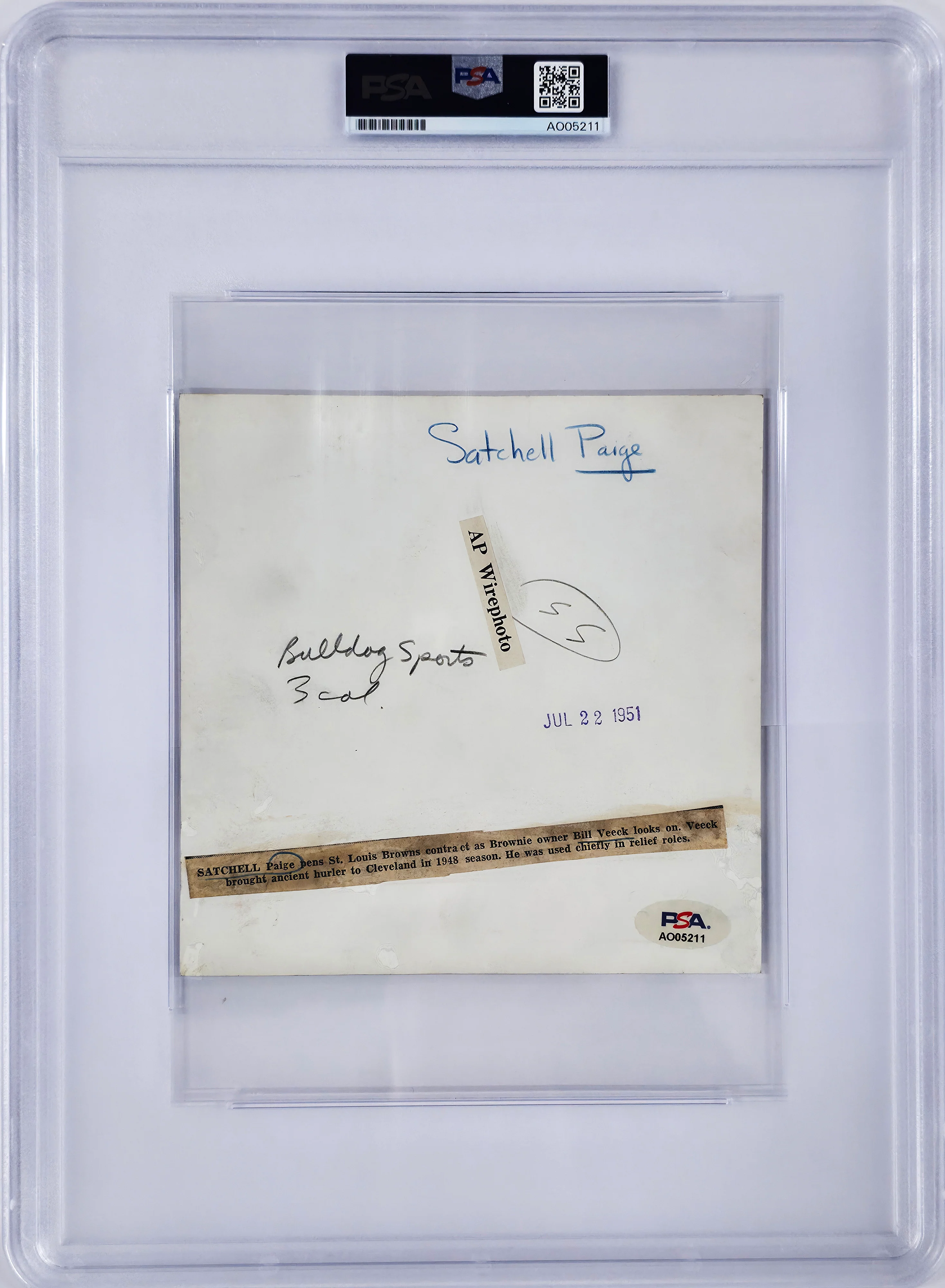 Satchel Paige Autographed 6x6 Photo With Bill Veeck PSA/DNA #AO05211 - Image 3