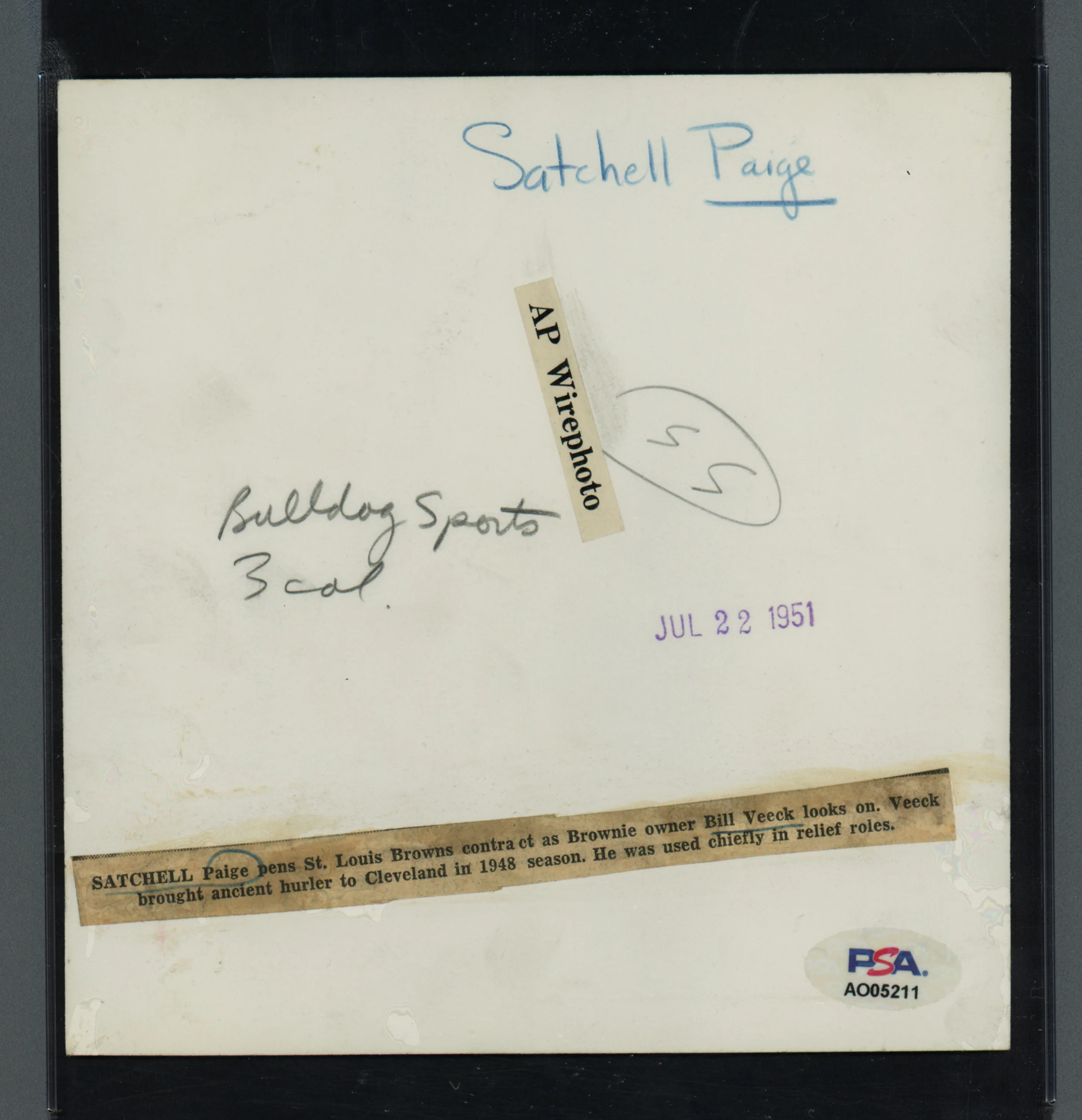 Satchel Paige Autographed 6x6 Photo With Bill Veeck PSA/DNA #AO05211 - Image 4