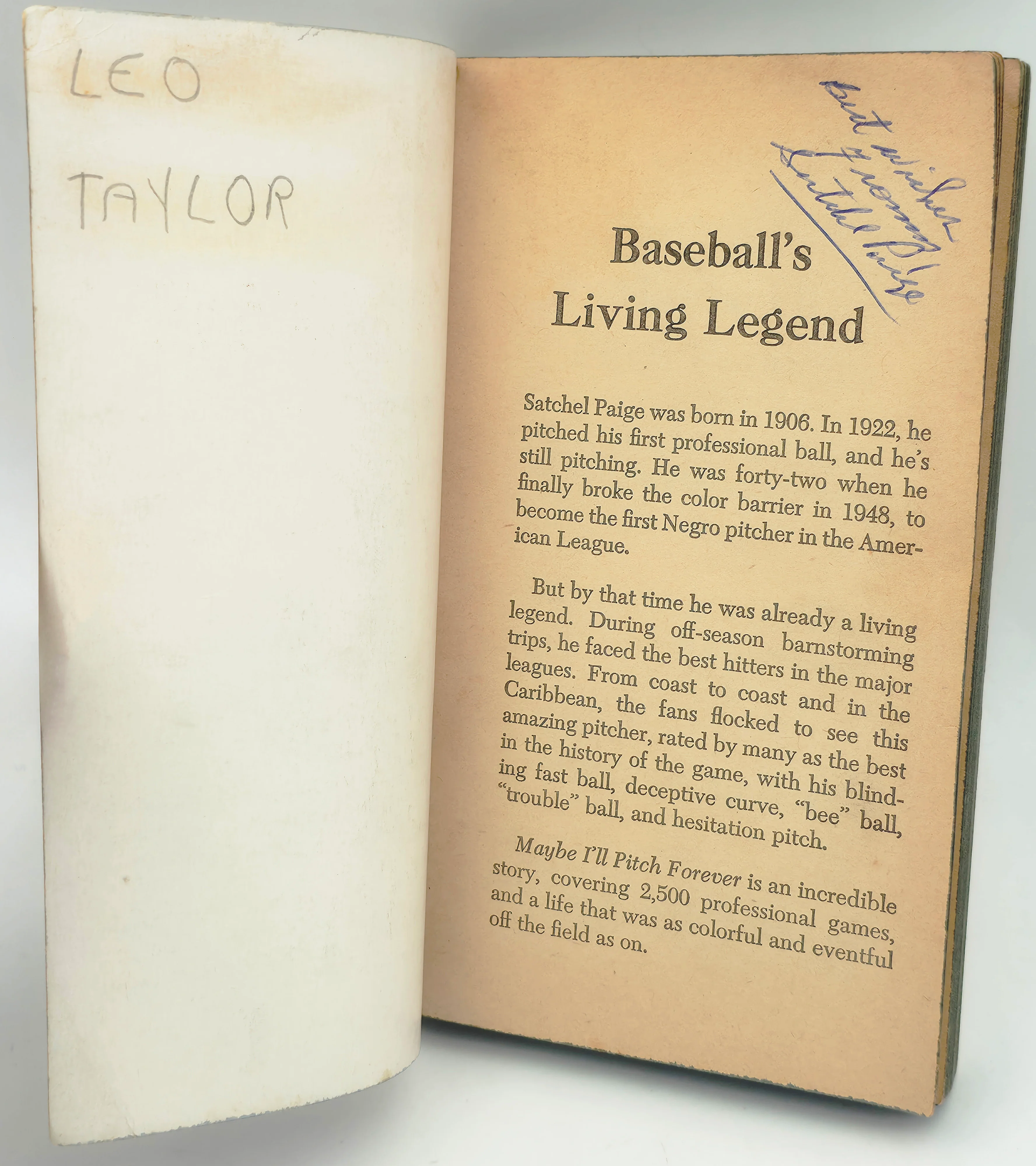Satchel Paige Autographed Maybe I'll Pitch Forever Book Negro Leagues "Best Wishes" Beckett BAS #AE43590