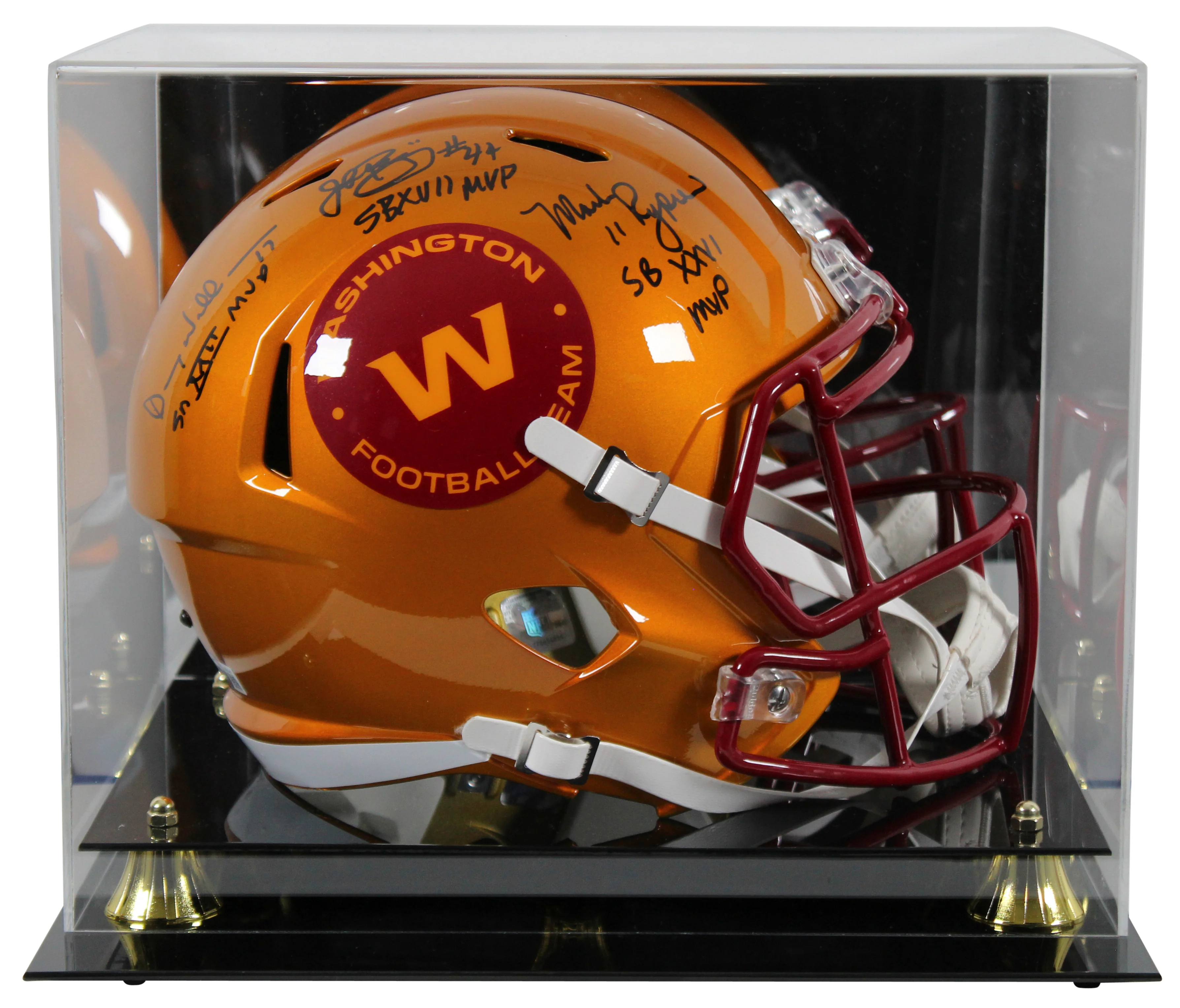 SB MVPs Williams, Rypien & Riggins Signed Flash F/S Speed Rep Helmet w/ Case BAS - Image 2