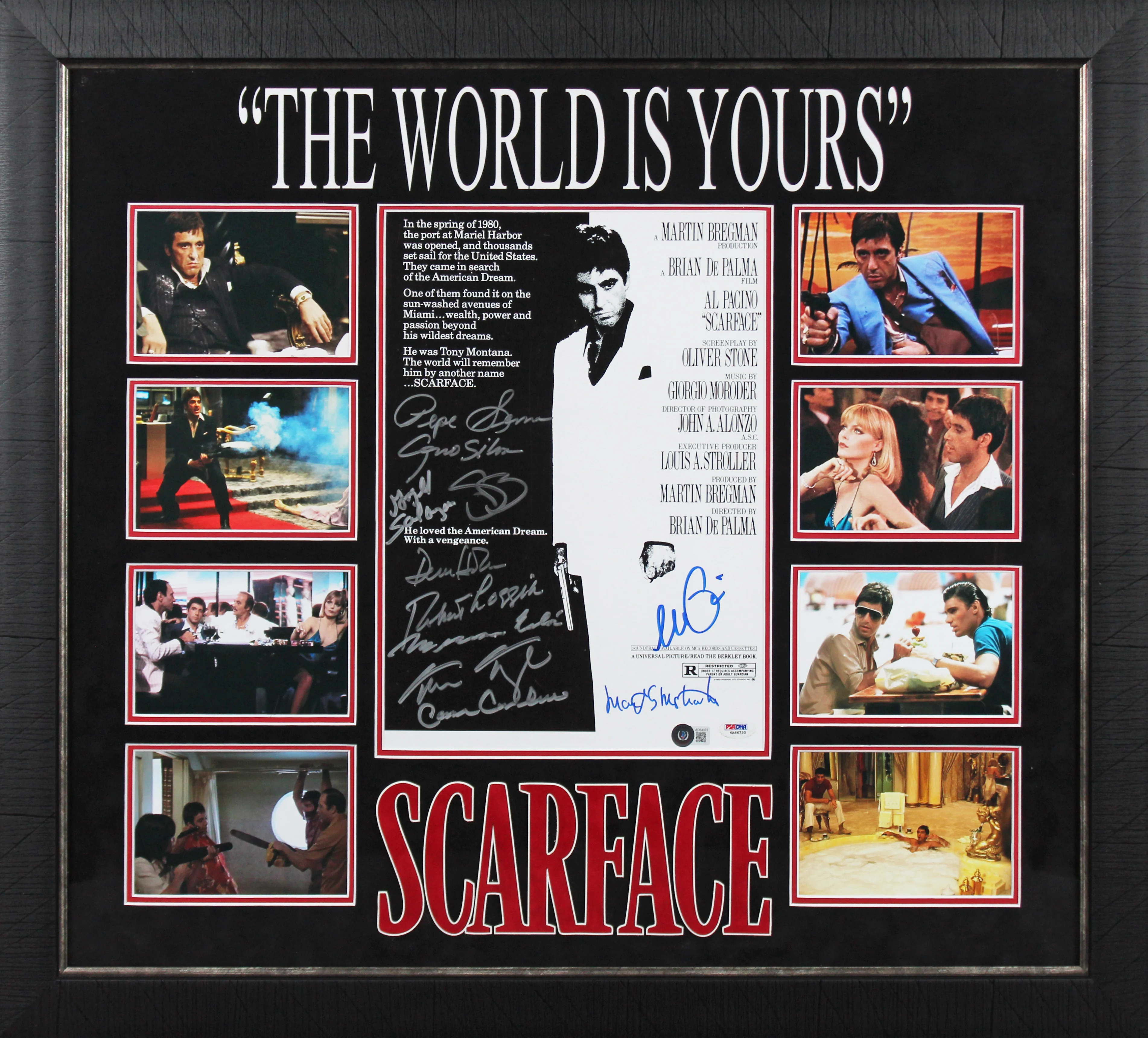 Scarface (11) Pacino, Bauer, Loggia +8 Signed 12x18 Framed Poster Photo BAS COA - Image 2