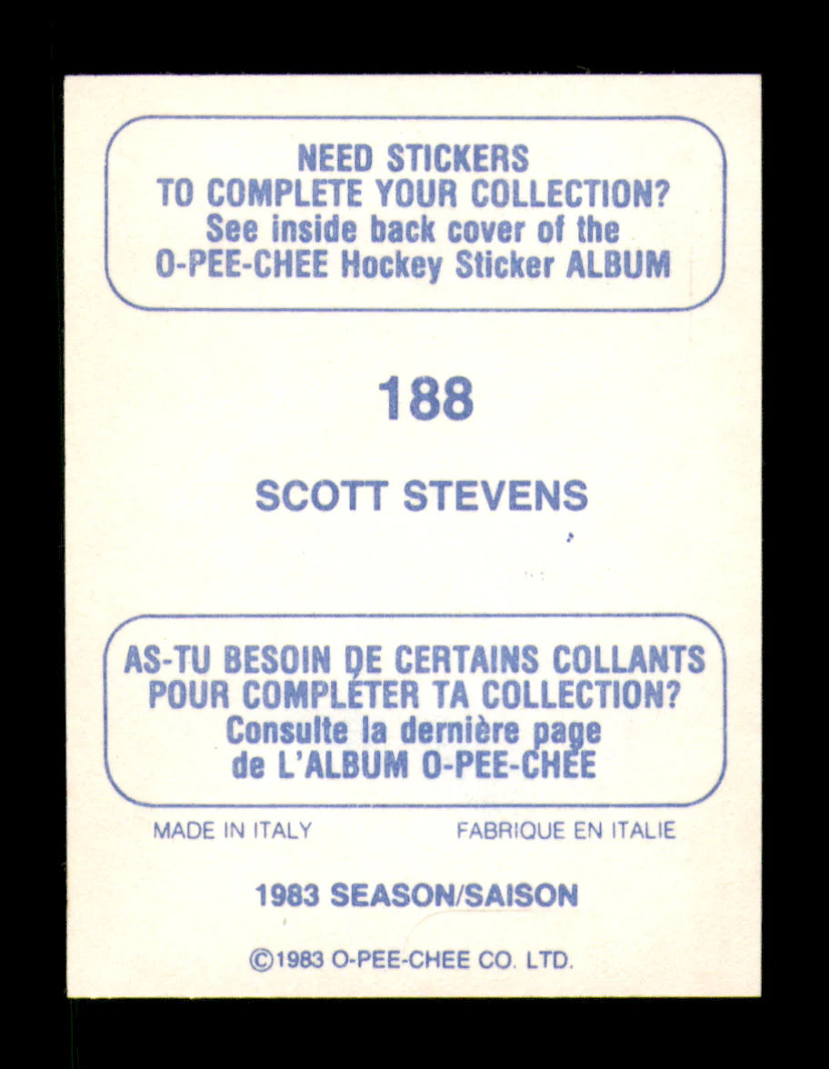 Scott Stevens Autographed 1983-84 O-Pee-Chee Stickers Rookie Card #188 Washington Capitals SKU #251541 - Image 2