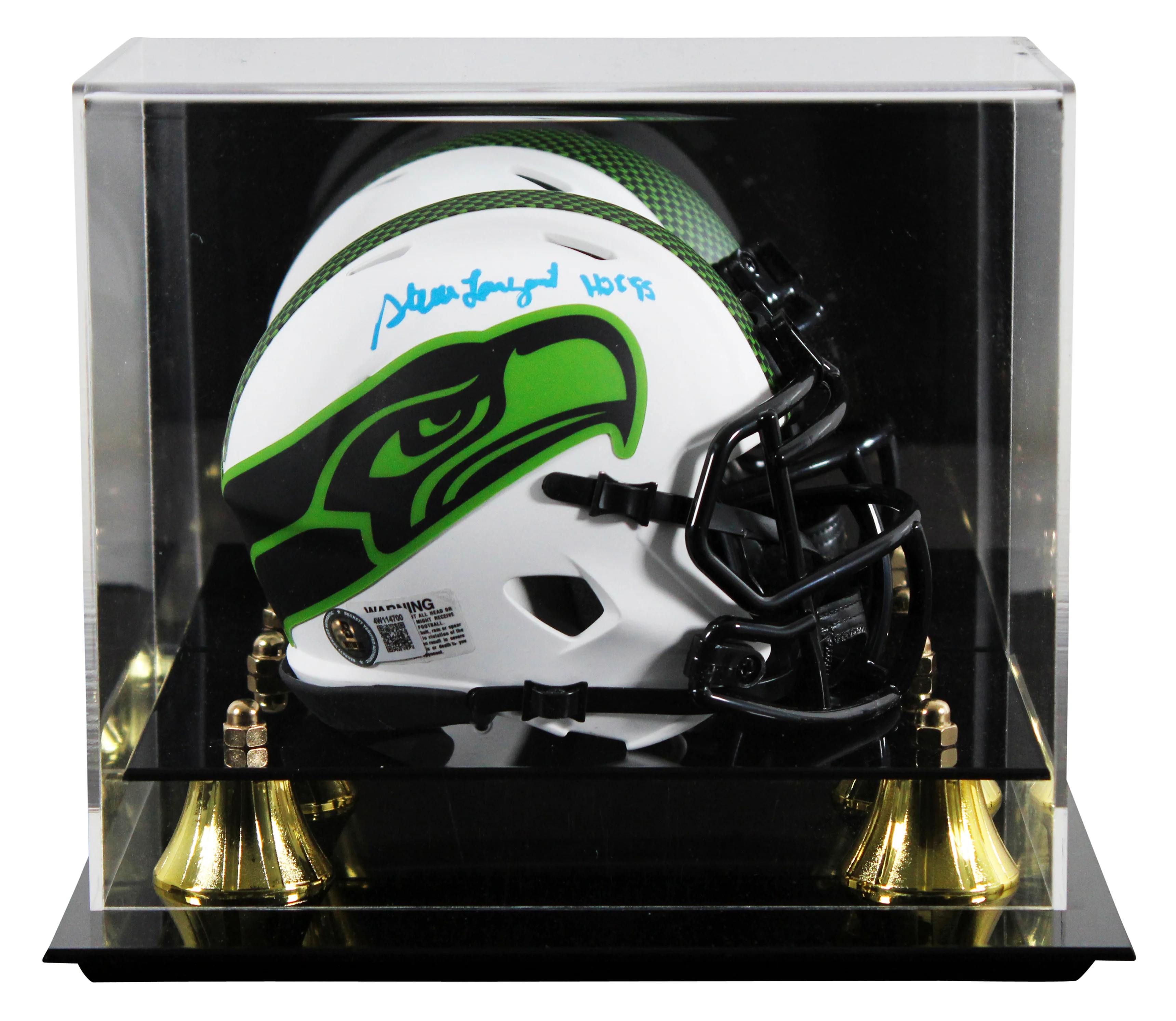 Seahawks Steve Largent "HOF 1995" Signed Lunar Speed Mini Helmet W/ Case BAS Wit - Image 2