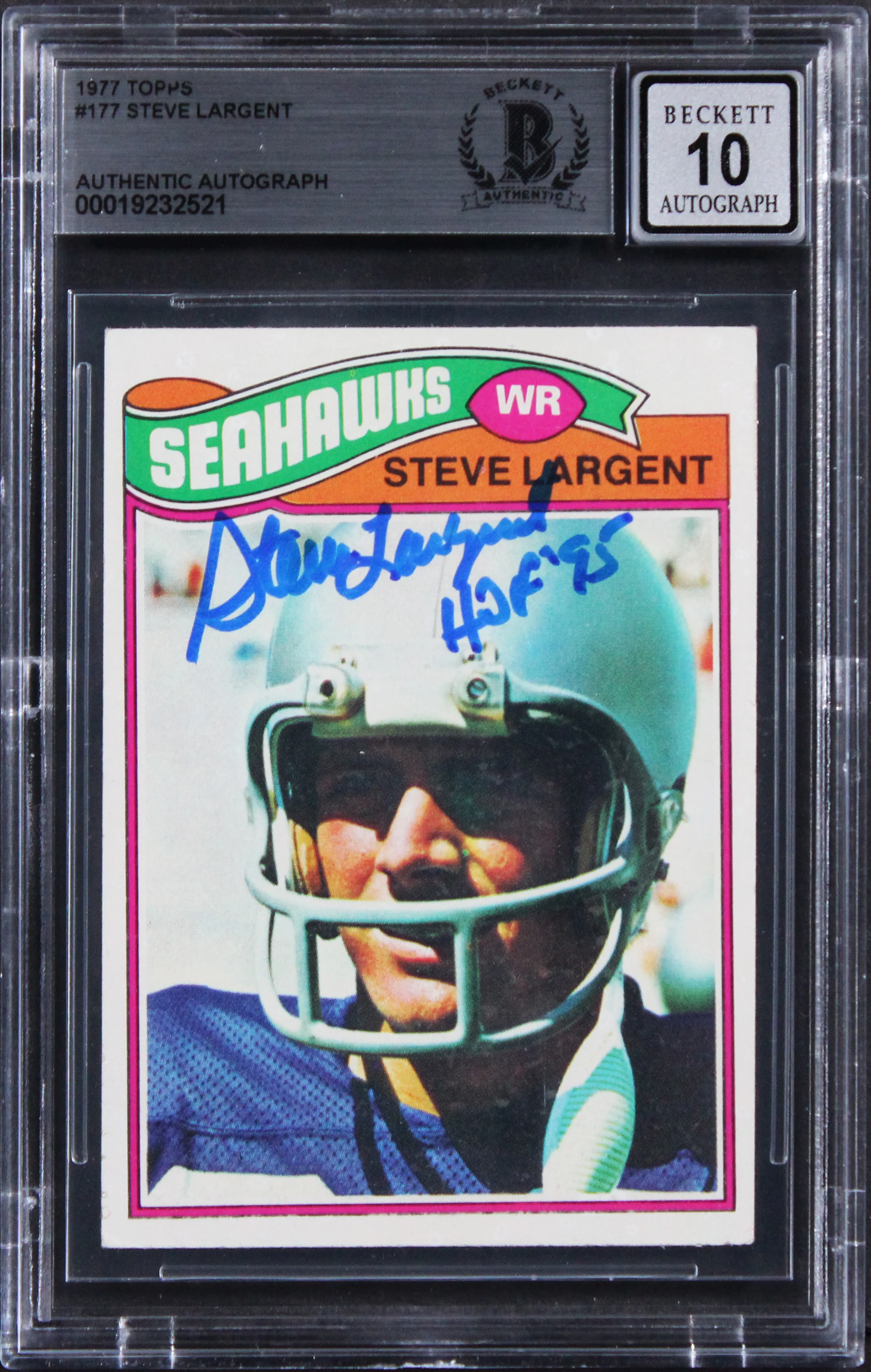 Seahawks Steve Largent "HOF 95" Signed 1977 Topps #177 Card Auto 10! BAS Slab 4