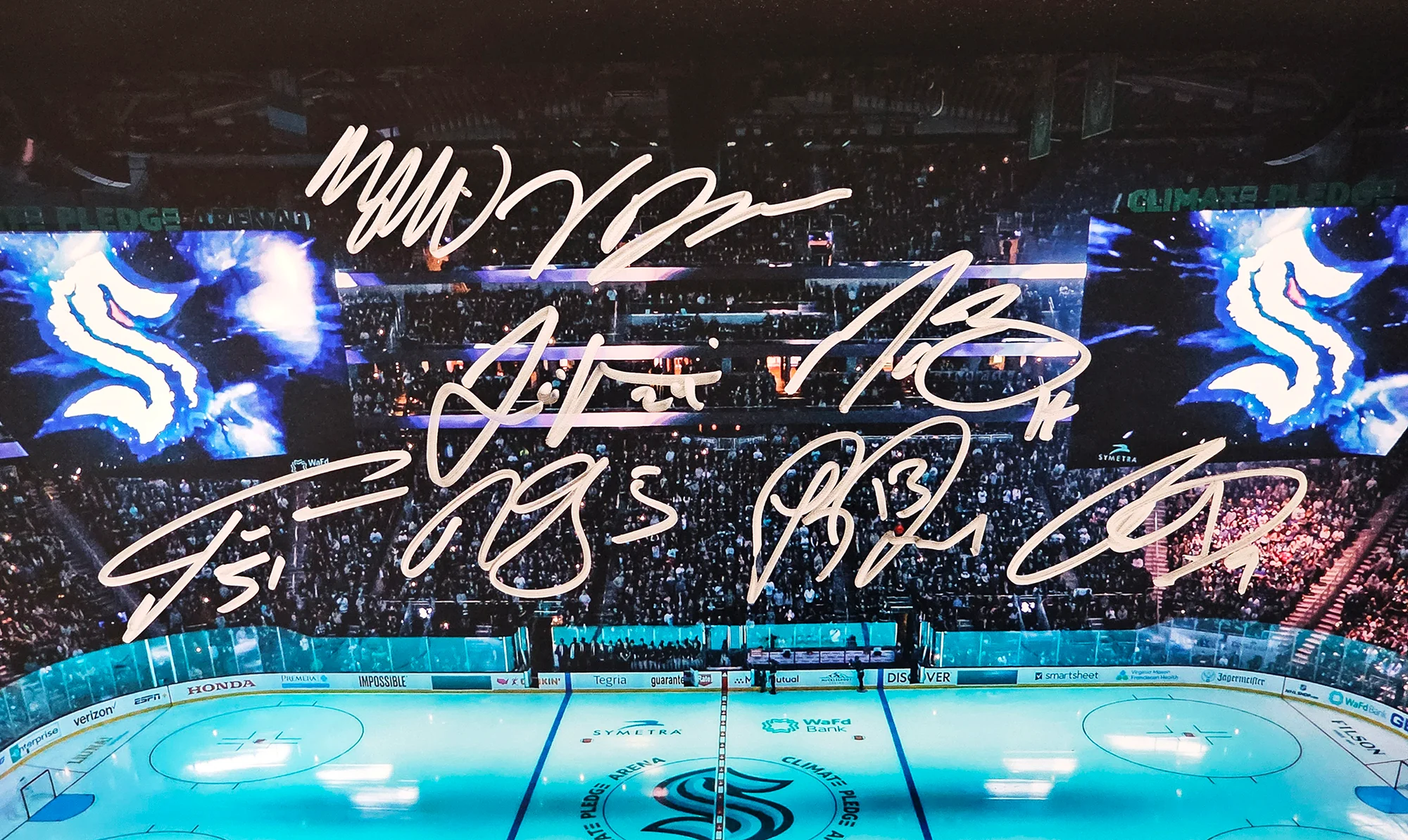 Seattle Kraken 2021-22 Inaugural Team Signed Autographed Framed 16x20 Photo With 24 Signatures Including Jordan Eberle & Yanni Gourde #/99 Fanatics Holo Stock #218624 - Image 3